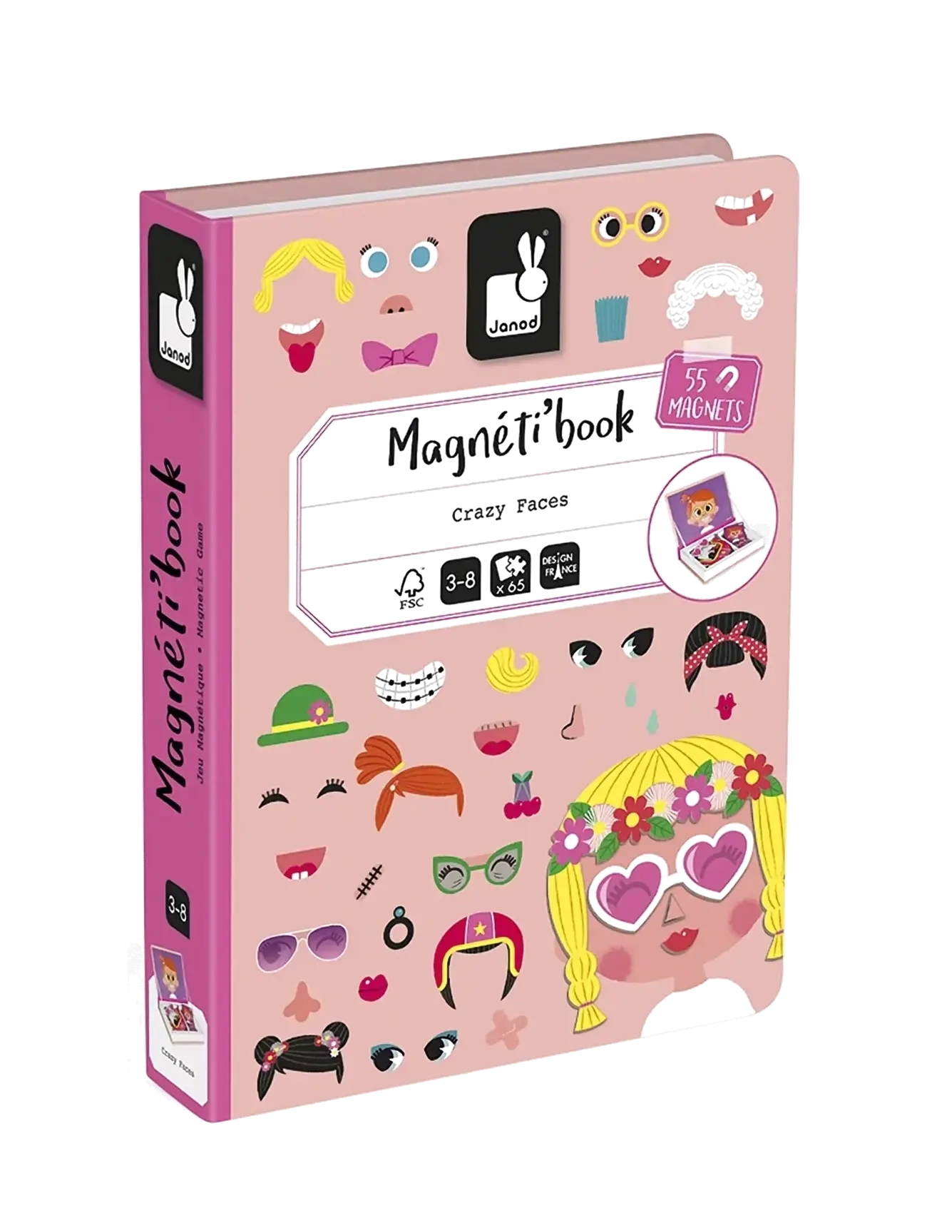 Janod Magneti'Book - Girl's Crazy Faces - 55 magnets - Jõulukingid - MULIT / pink/rose