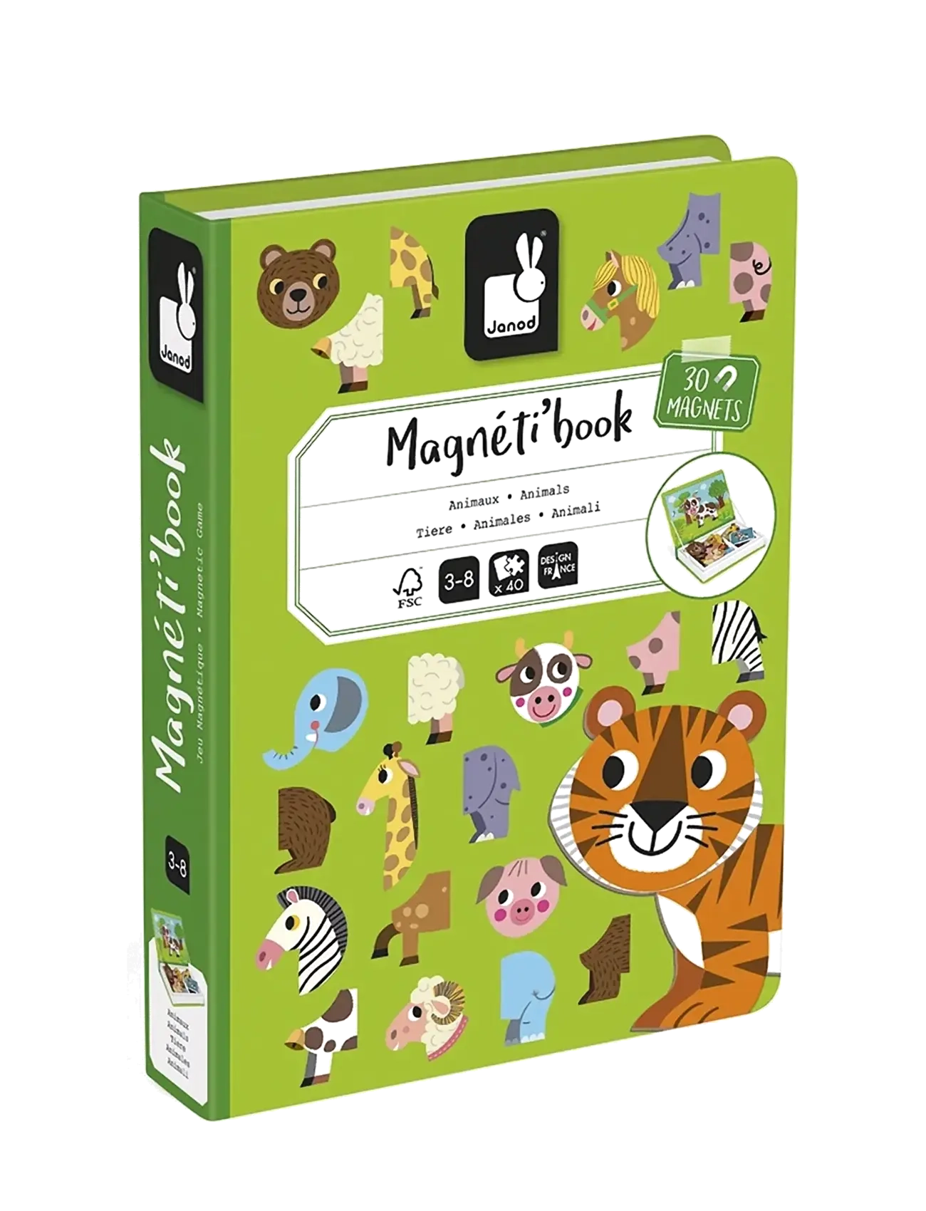 Janod Magneti'Book - Animals - 30 magnets - Jõulukingid - MULIT / green