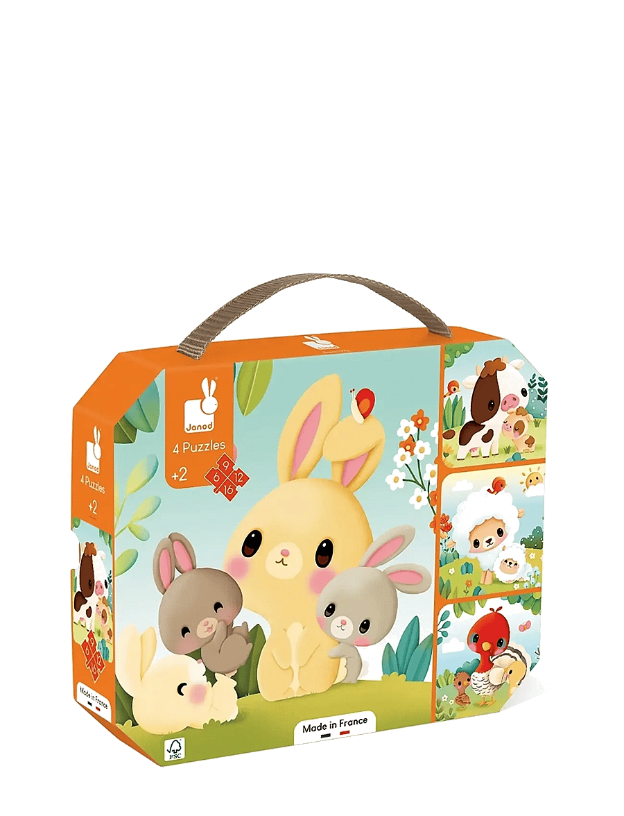 Janod - 4 Progressive Difficulty Farm Animal Puzzles 6-9-12-16 pcs - pedagogische puzzels - mulit - 1