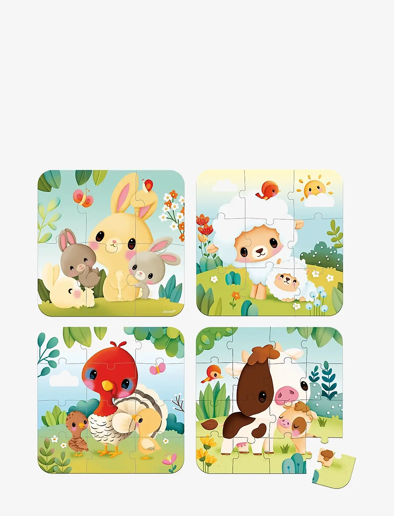 Janod - 4 Progressive Difficulty Farm Animal Puzzles 6-9-12-16 pcs - pædagogiske puslespil - mulit - 2