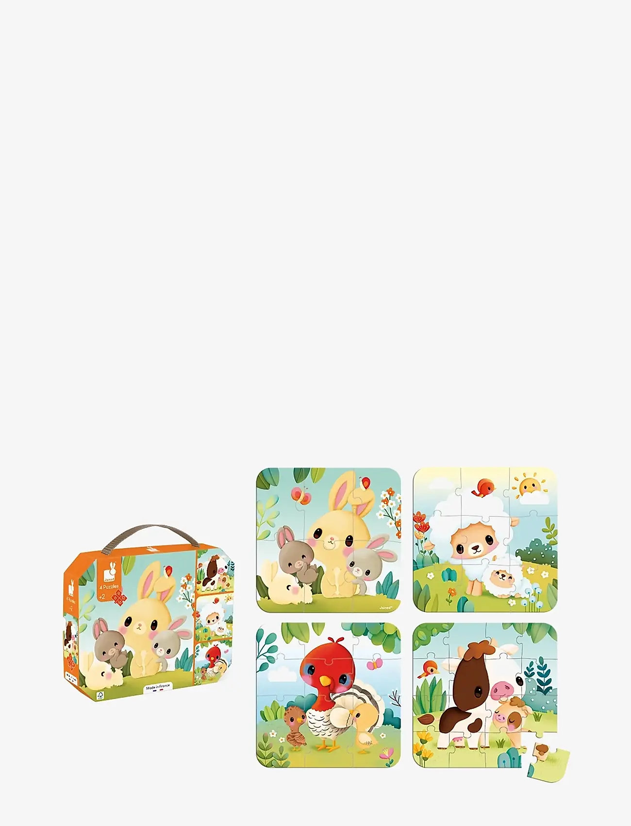 Janod - 4 Progressive Difficulty Farm Animal Puzzles 6-9-12-16 pcs - pædagogiske puslespil - mulit - 3