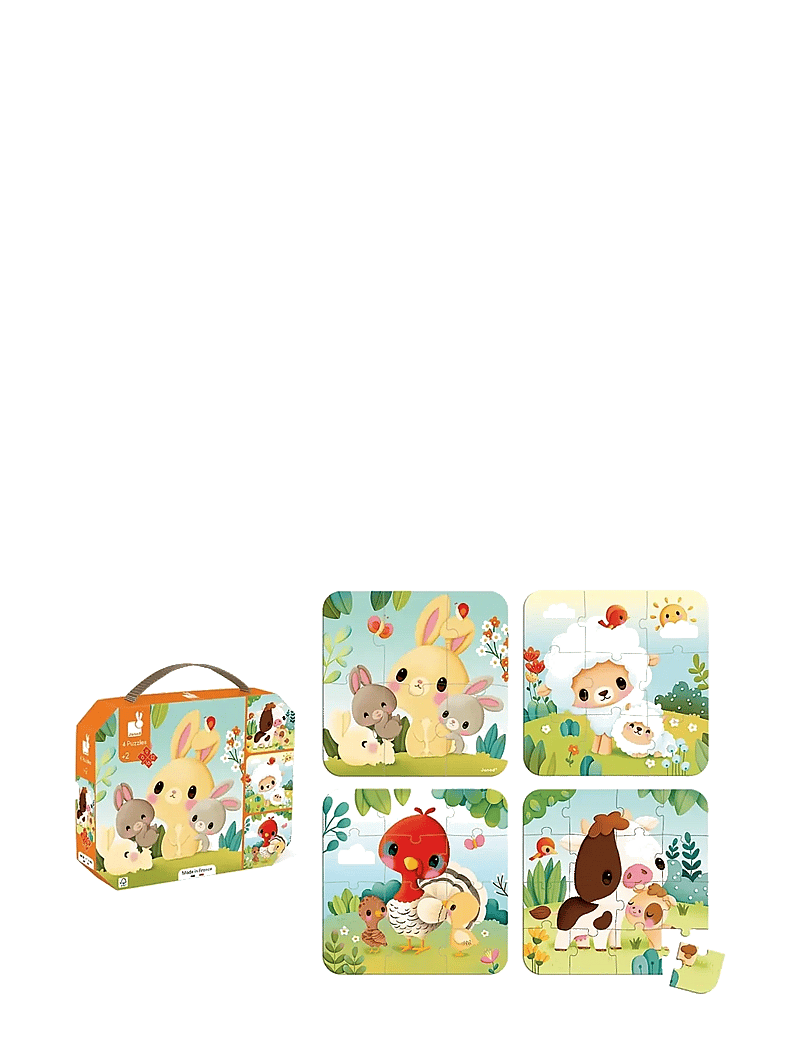 Janod - 4 Progressive Difficulty Farm Animal Puzzles 6-9-12-16 pcs - pædagogiske puslespil - mulit - 3