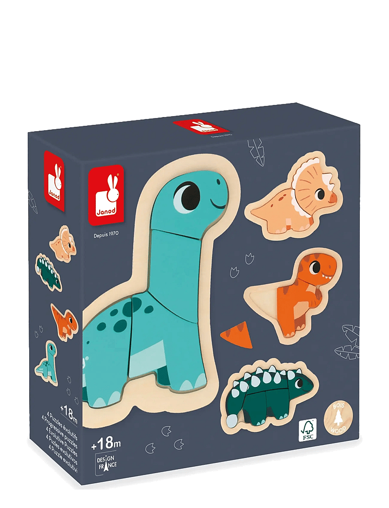 Janod - Puzzle - 4 Progressive - Dino - holzpuzzle - mulit - 0