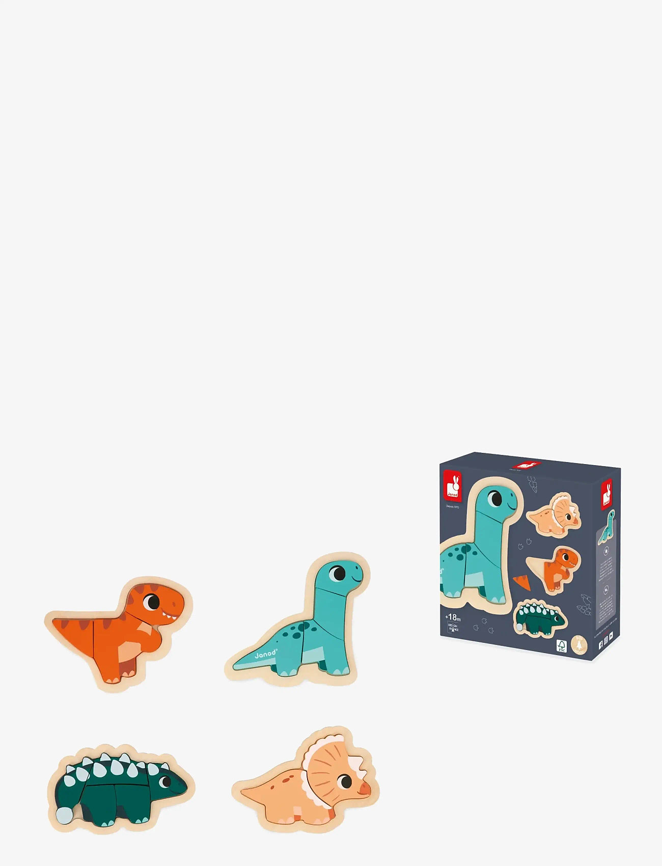 Janod - Puzzle - 4 Progressive - Dino - holzpuzzle - mulit - 3