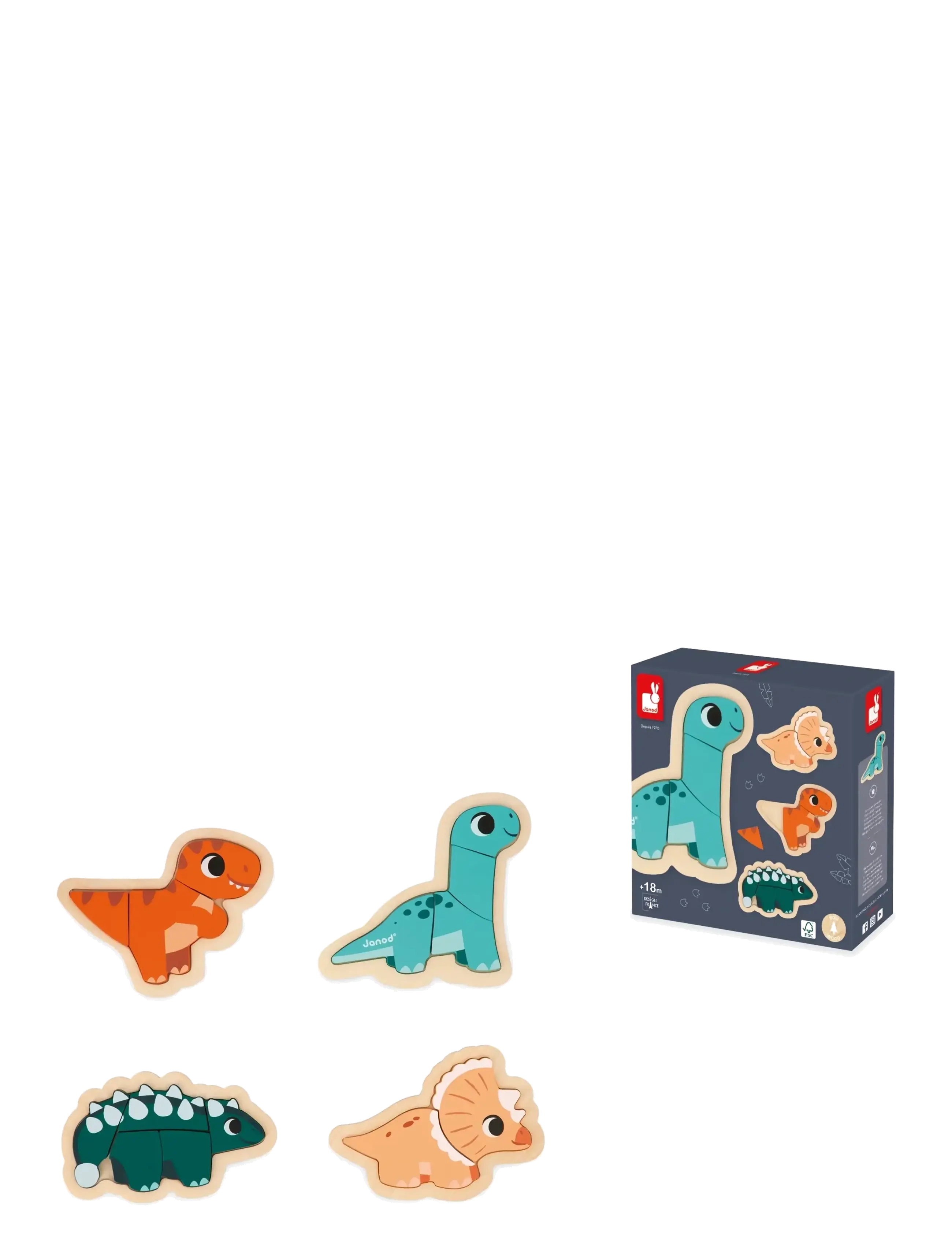 Janod - Puzzle - 4 Progressive - Dino - puzzles en bois - mulit - 3