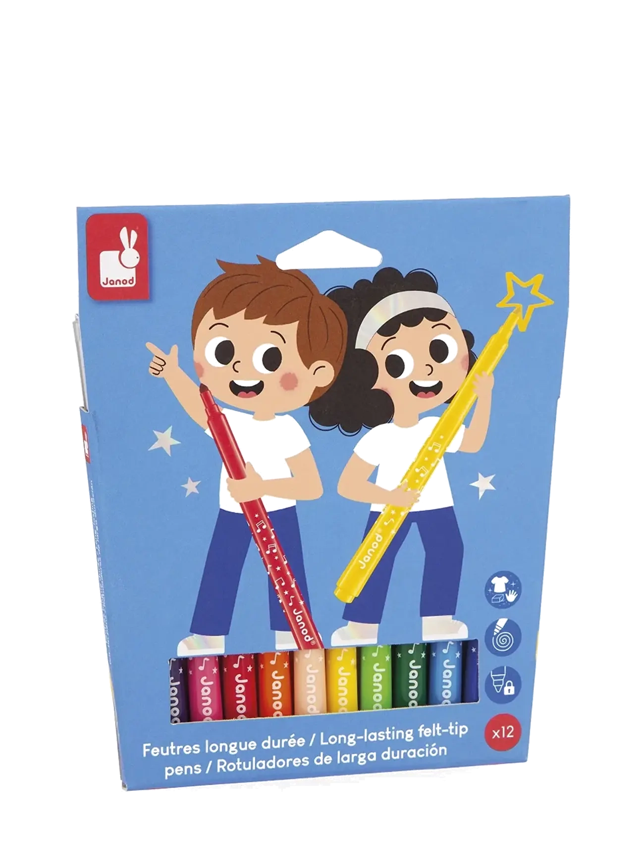 Janod Long-Lasting Felt-Tip Pens, One Size, Drawing, Mehrfarbig/gemustert - Pencils, Kinder