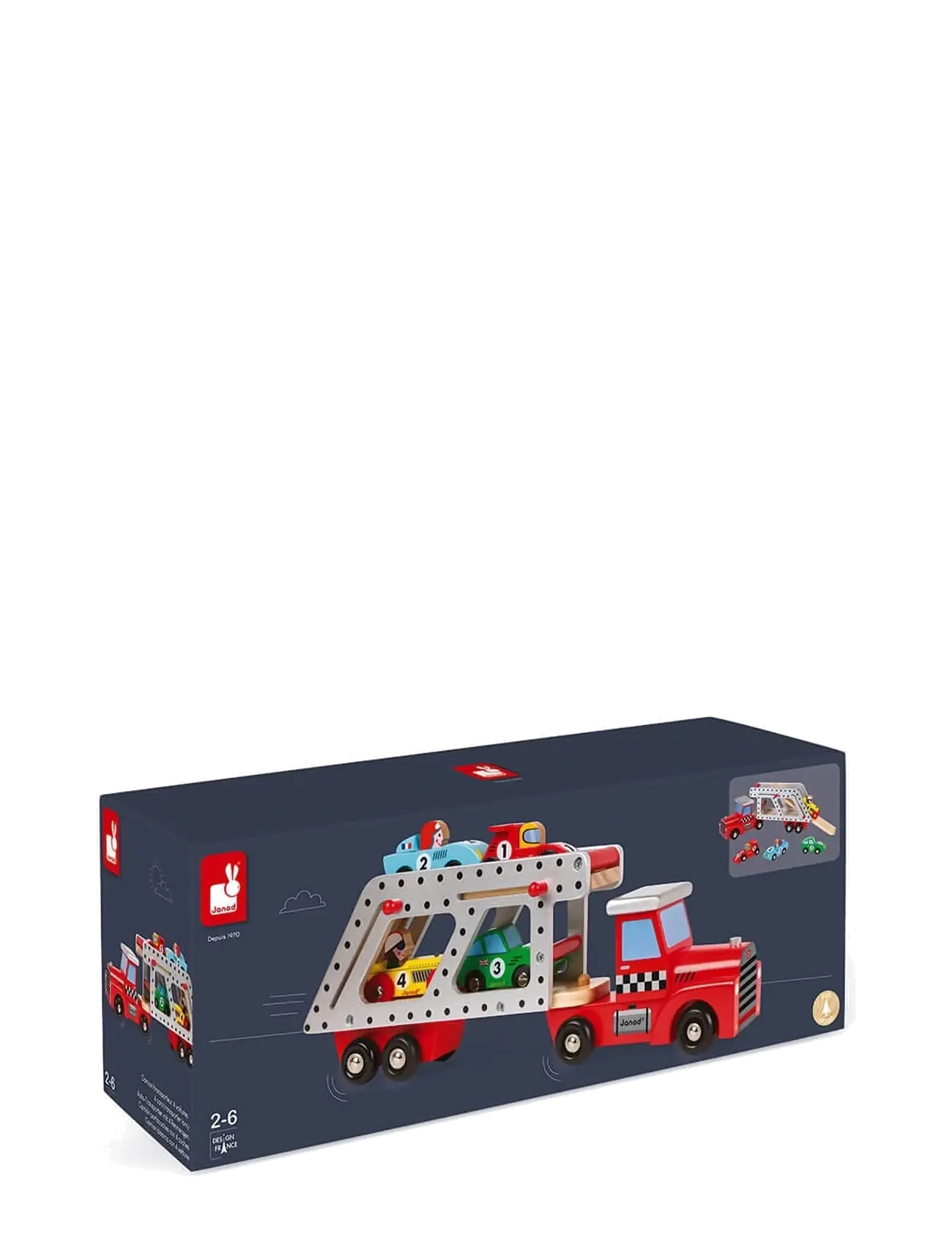 Janod Story 4 Cars Transporter Lorry, One Size, Red, Legetøjskøretøjer > Lastbiler, Børn