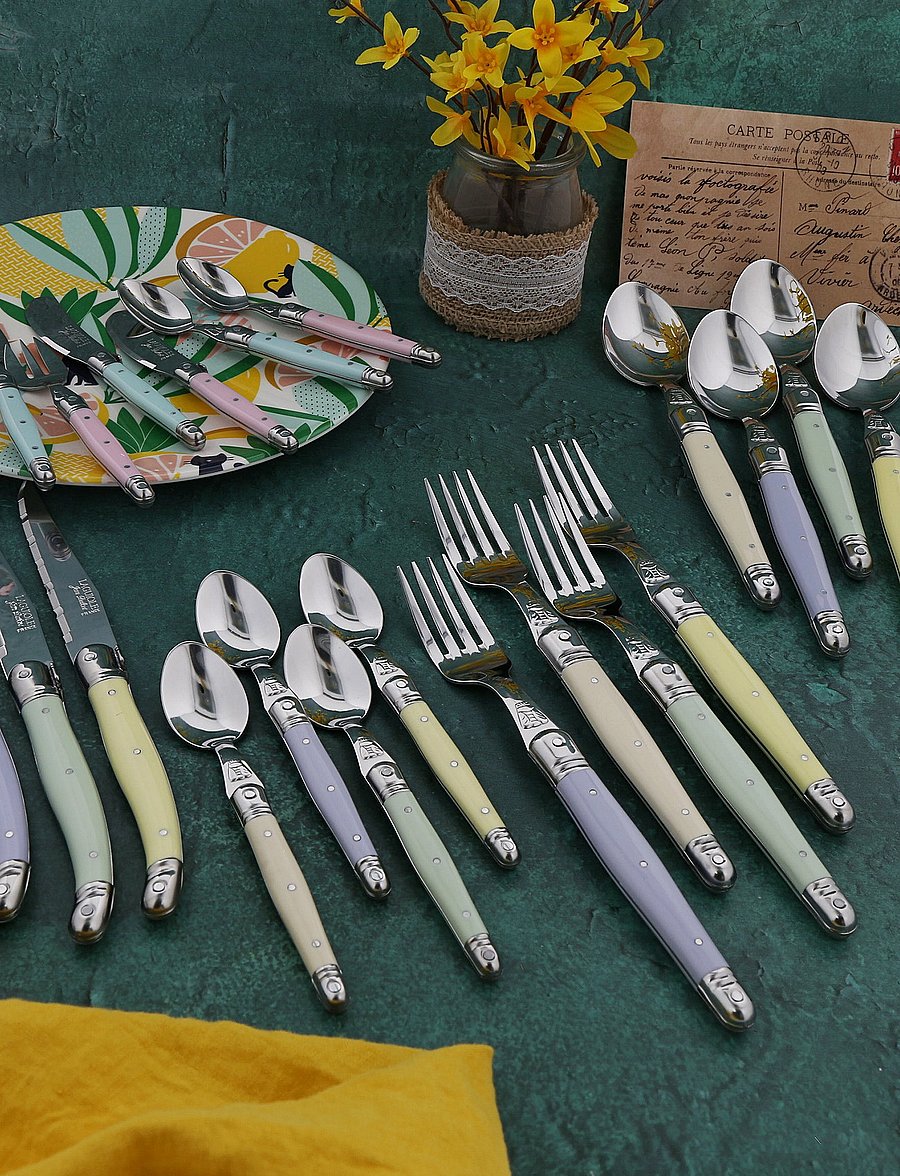 Jean Dubost - Butter knife 4 pcs Laguiole - buttermesser - purple, pink, yellow, green - 0