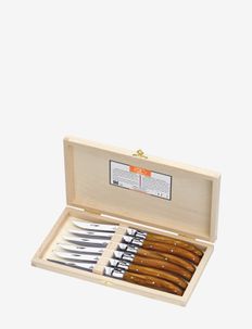 Laguiole knife set with olive wood handle, Jean Dubost
