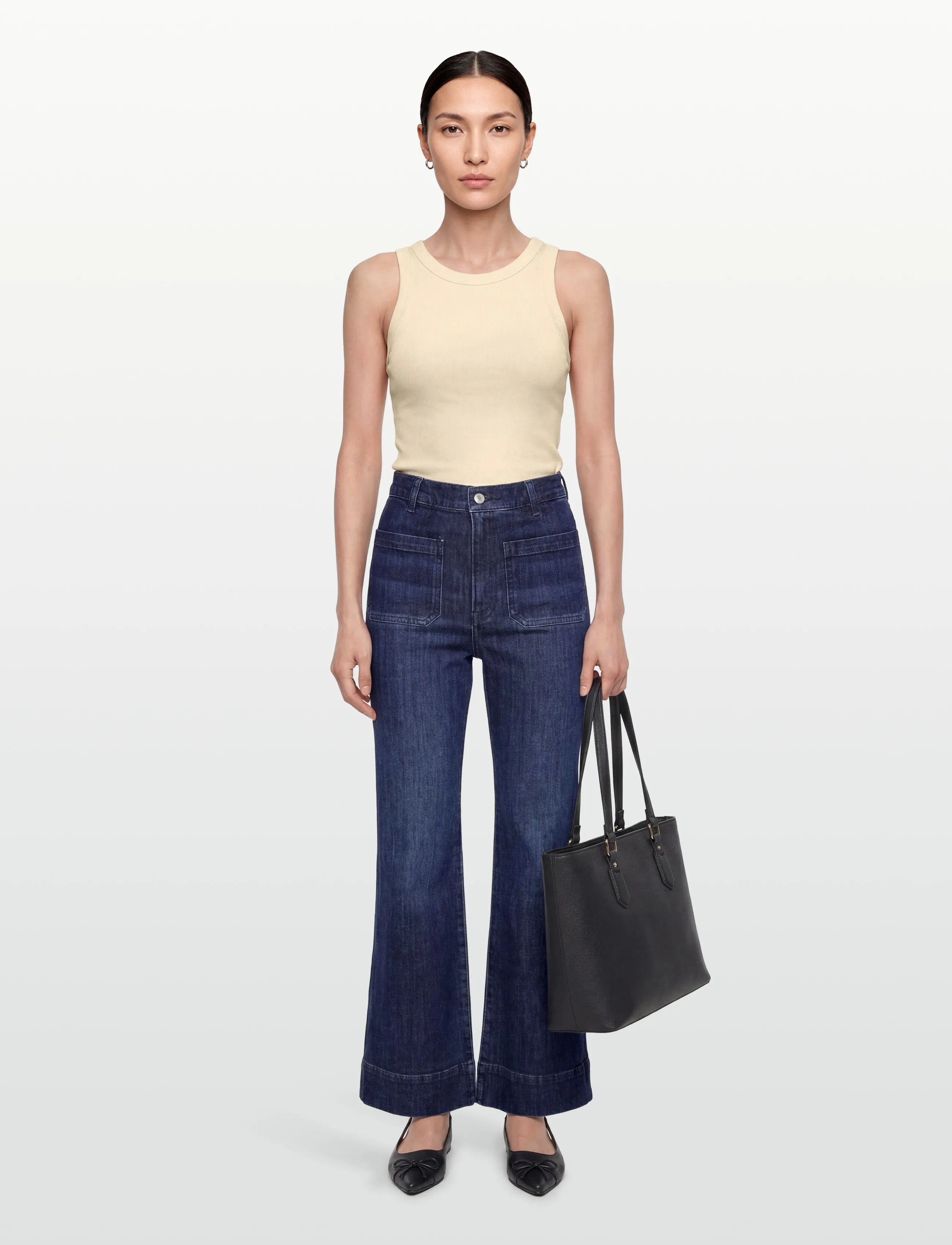 Jeanerica St Monica, Kvinder, Højtaljede Vide Ben Jeans, Navy, Str: 24 x 30