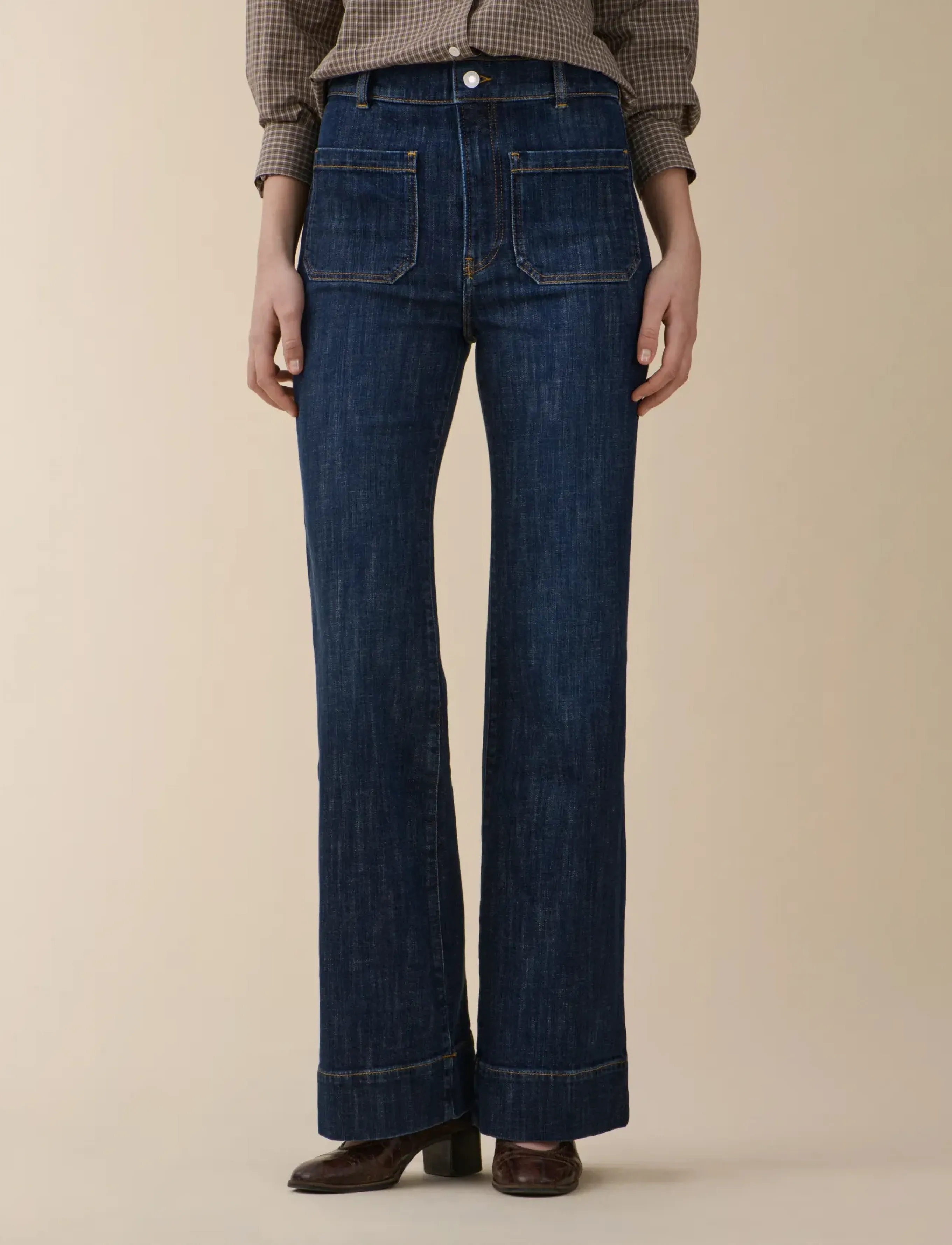 Jeanerica St Monica, Kvinder, Højtaljede Vide Ben Jeans, Navy, Str: 24 x 34