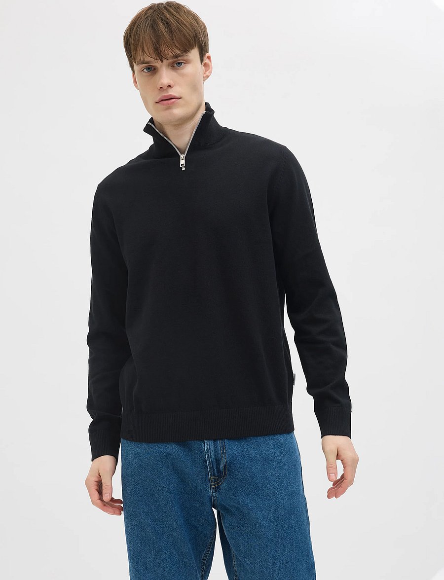 JJ REBEL - JREBCALLUM KNIT HALF ZIP SN - poolpika lukuga džemprid - black - 0