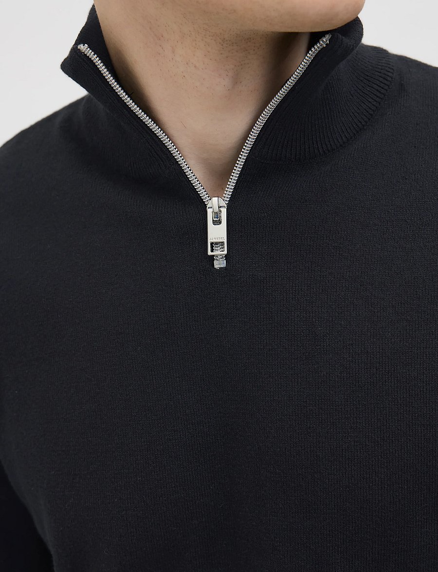 JJ REBEL - JREBCALLUM KNIT HALF ZIP SN - poolpika lukuga džemprid - black - 5