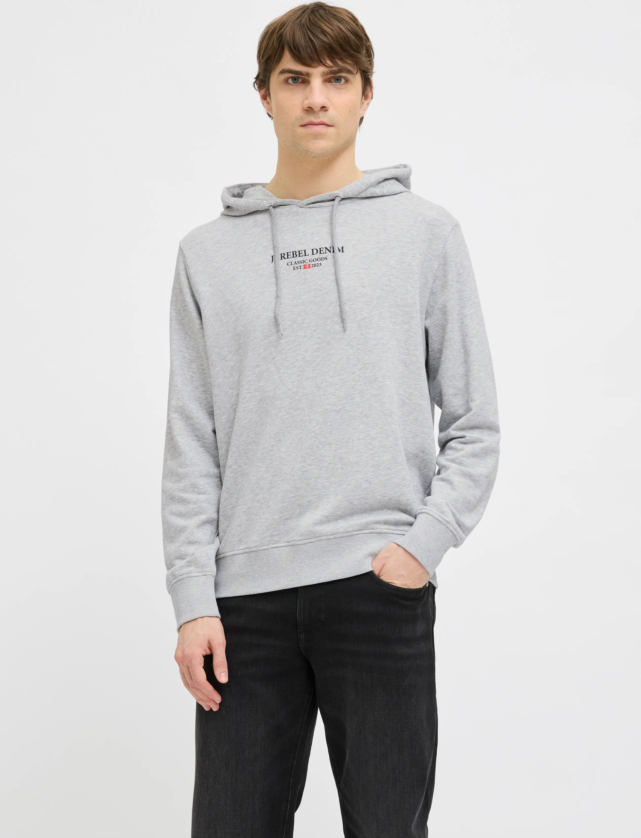 JJ REBEL JREBJEANS REBEL PRINT SWEAT HOOD SN - JJ REBEL - LIGHT GREY MELANGE / grey