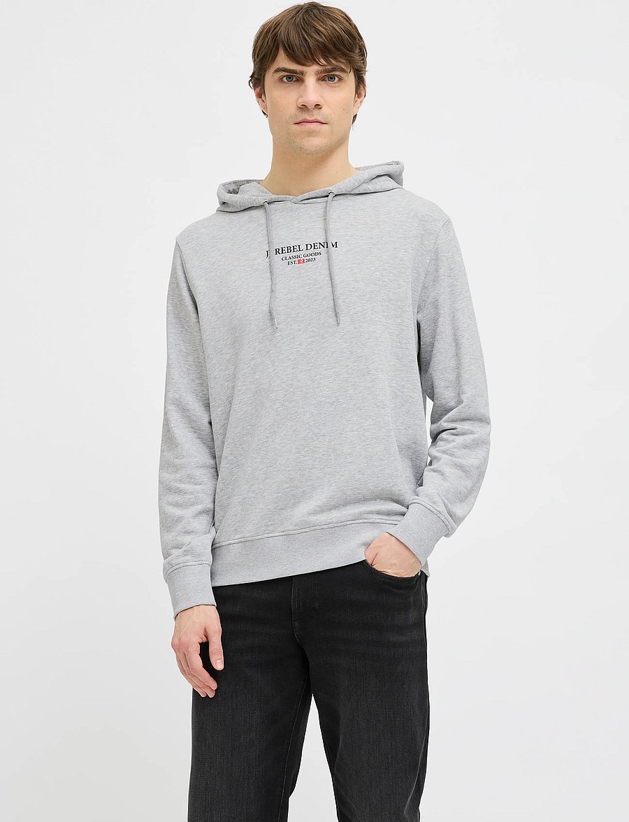 JJ REBEL - JREBJEANS REBEL PRINT SWEAT HOOD SN - light grey melange - 0