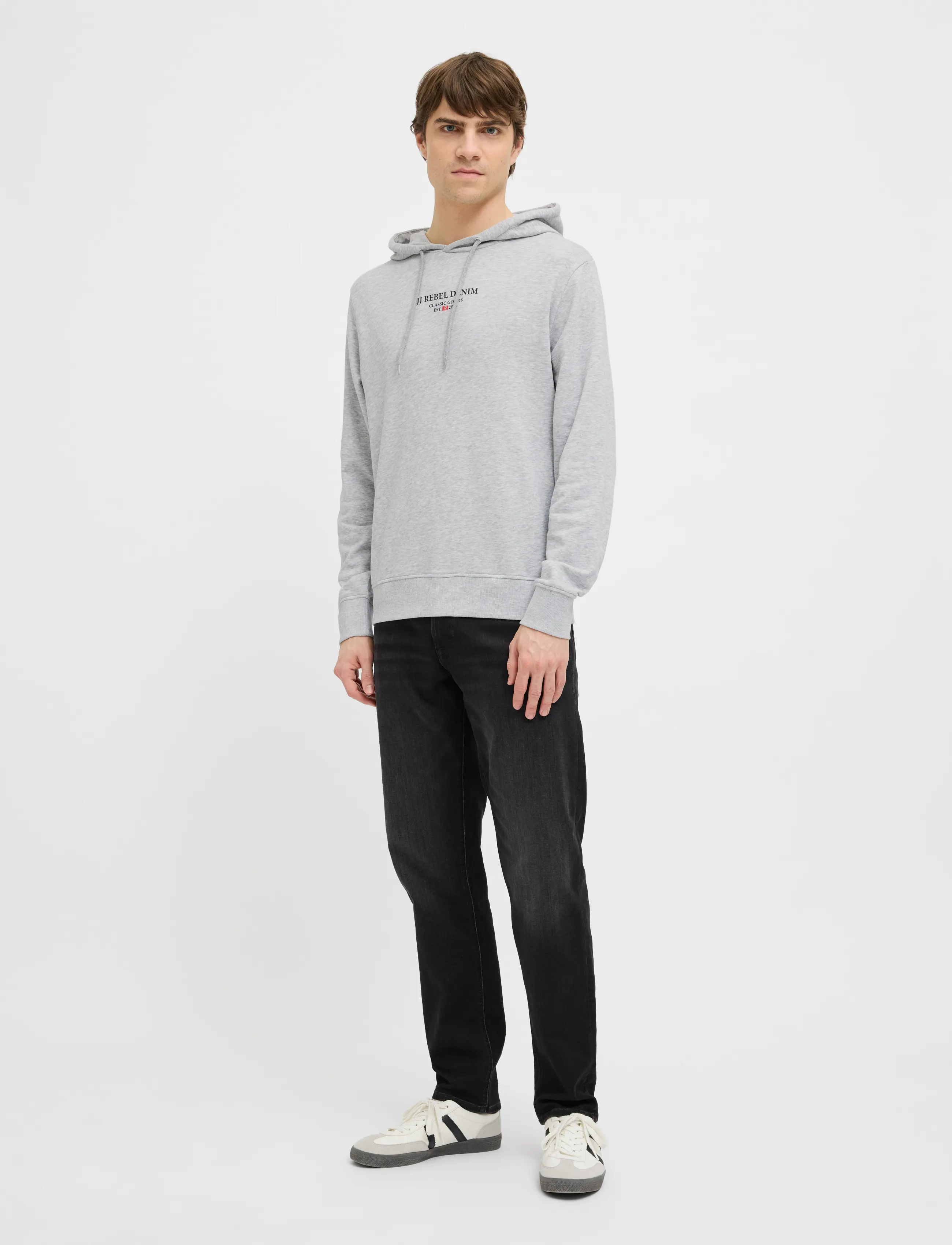 JJ REBEL - JREBJEANS REBEL PRINT SWEAT HOOD SN - light grey melange - 4