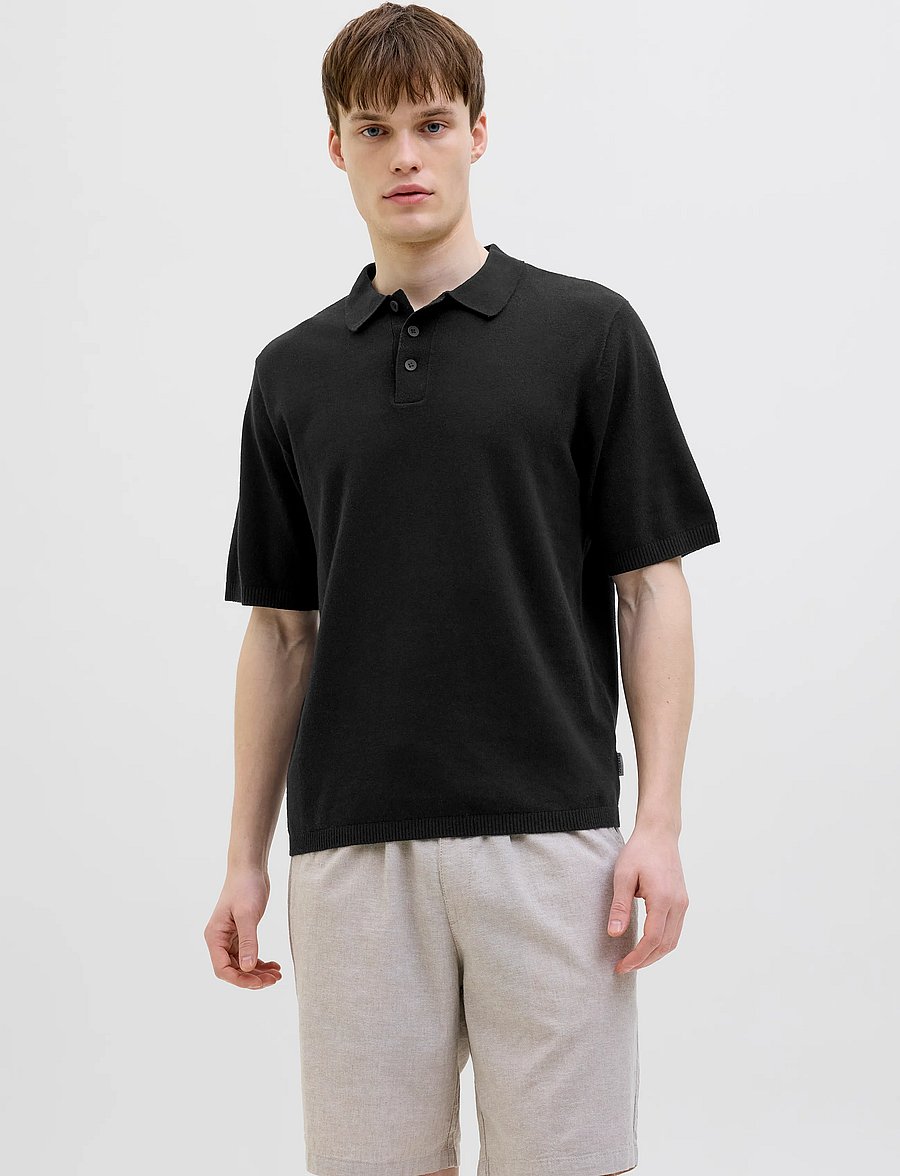 JJ REBEL - JREBCALLUM KNIT POLO SS SN - kootud polosärgid - black - 0