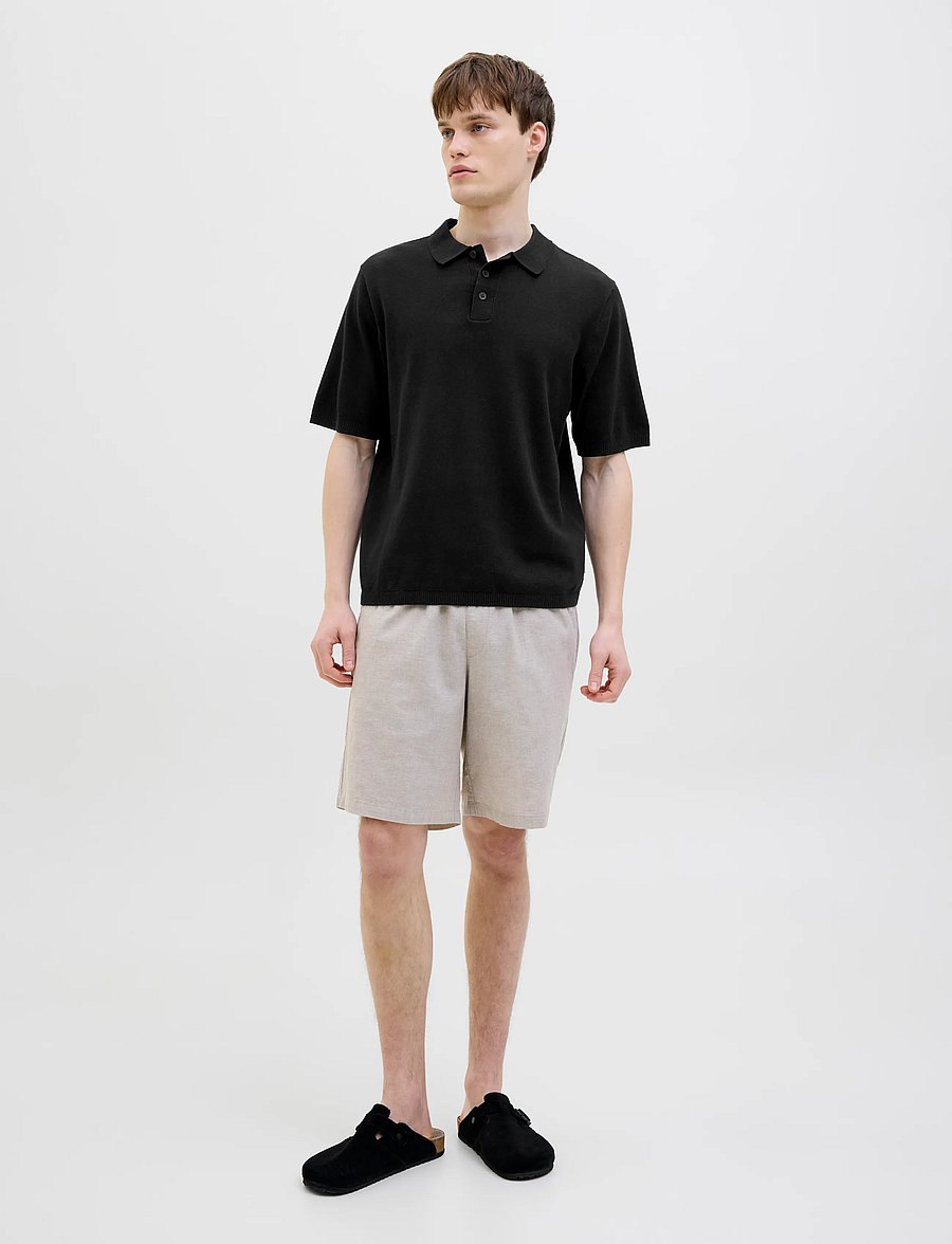 JJ REBEL - JREBCALLUM KNIT POLO SS SN - kootud polosärgid - black - 4