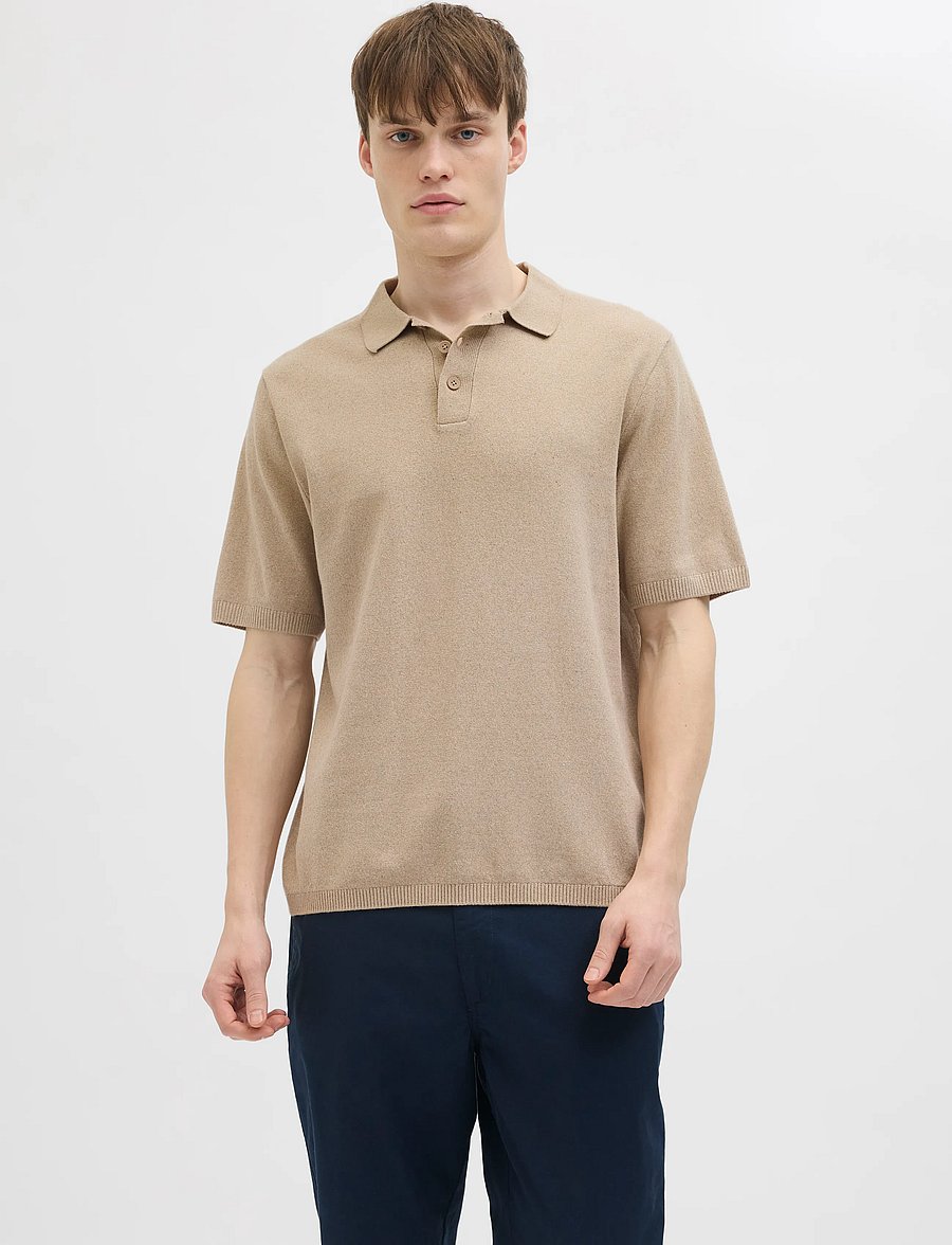 JJ REBEL - JREBCALLUM KNIT POLO SS SN - kootud polosärgid - crockery - 0