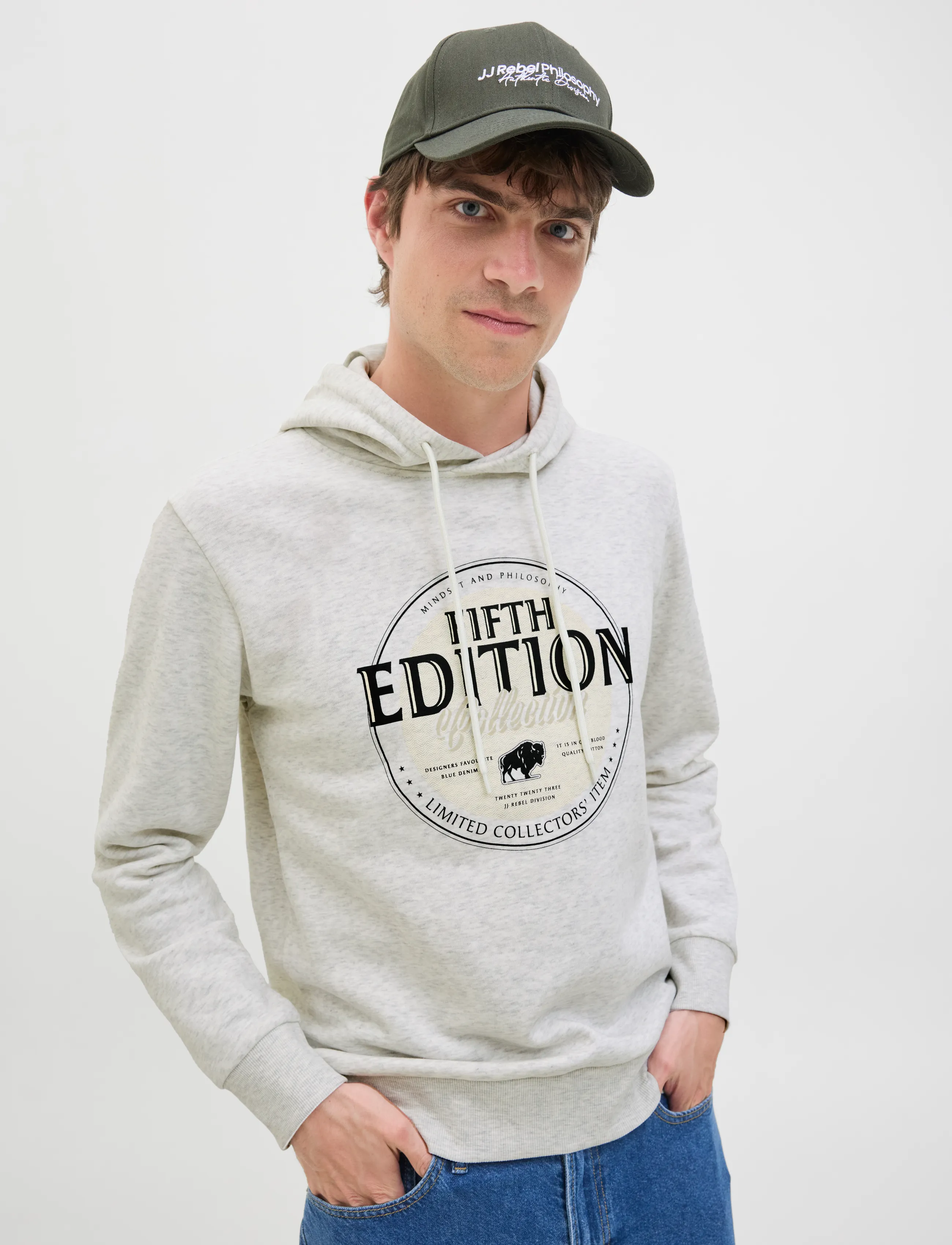 JJ REBEL - JREBLASSE SWEAT HOOD - laveste priser - white melange - 5