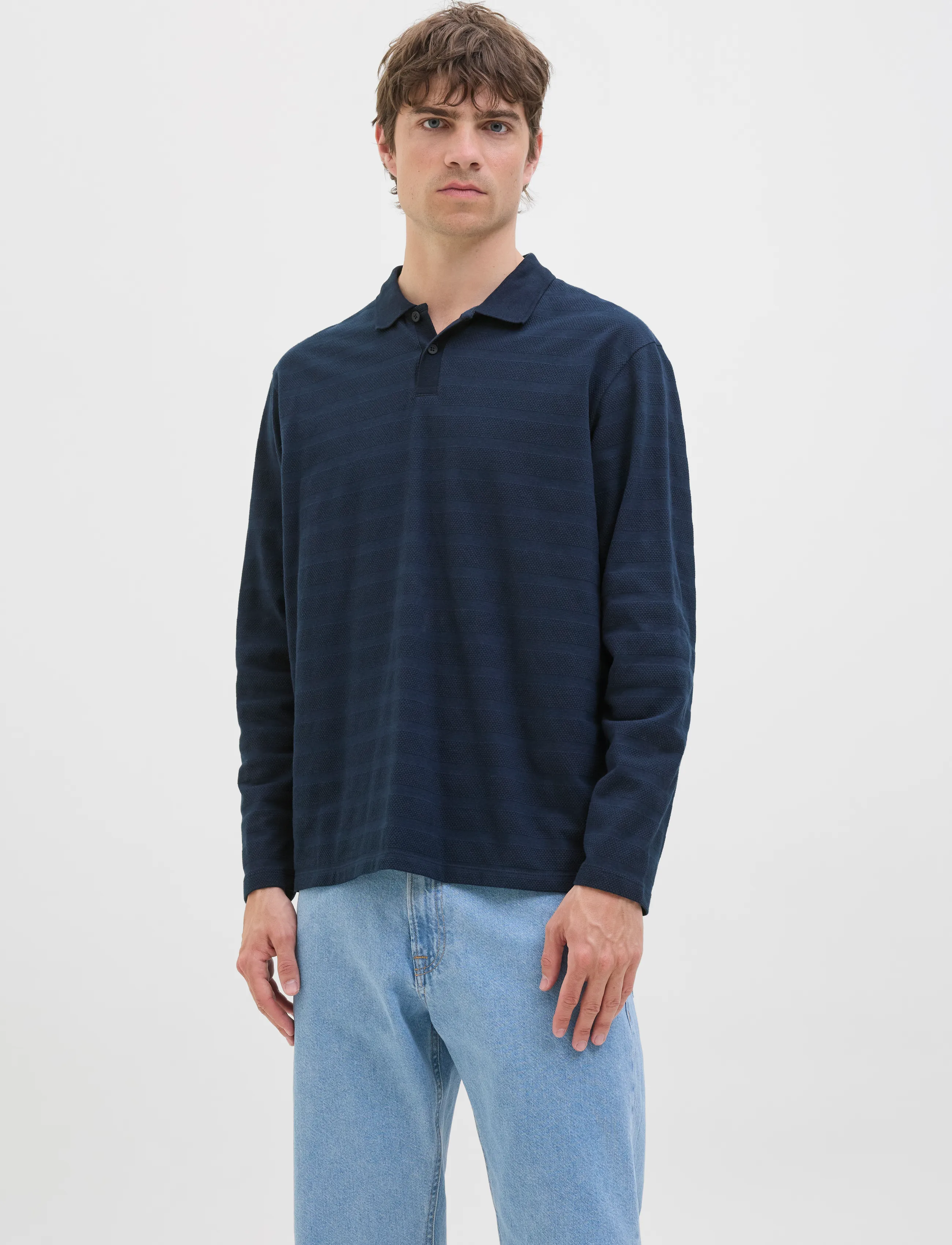 JJ REBEL JREBLOUIS POLO LS - Langärmlige Strick-Polohemden - SKY CAPTAIN / navy