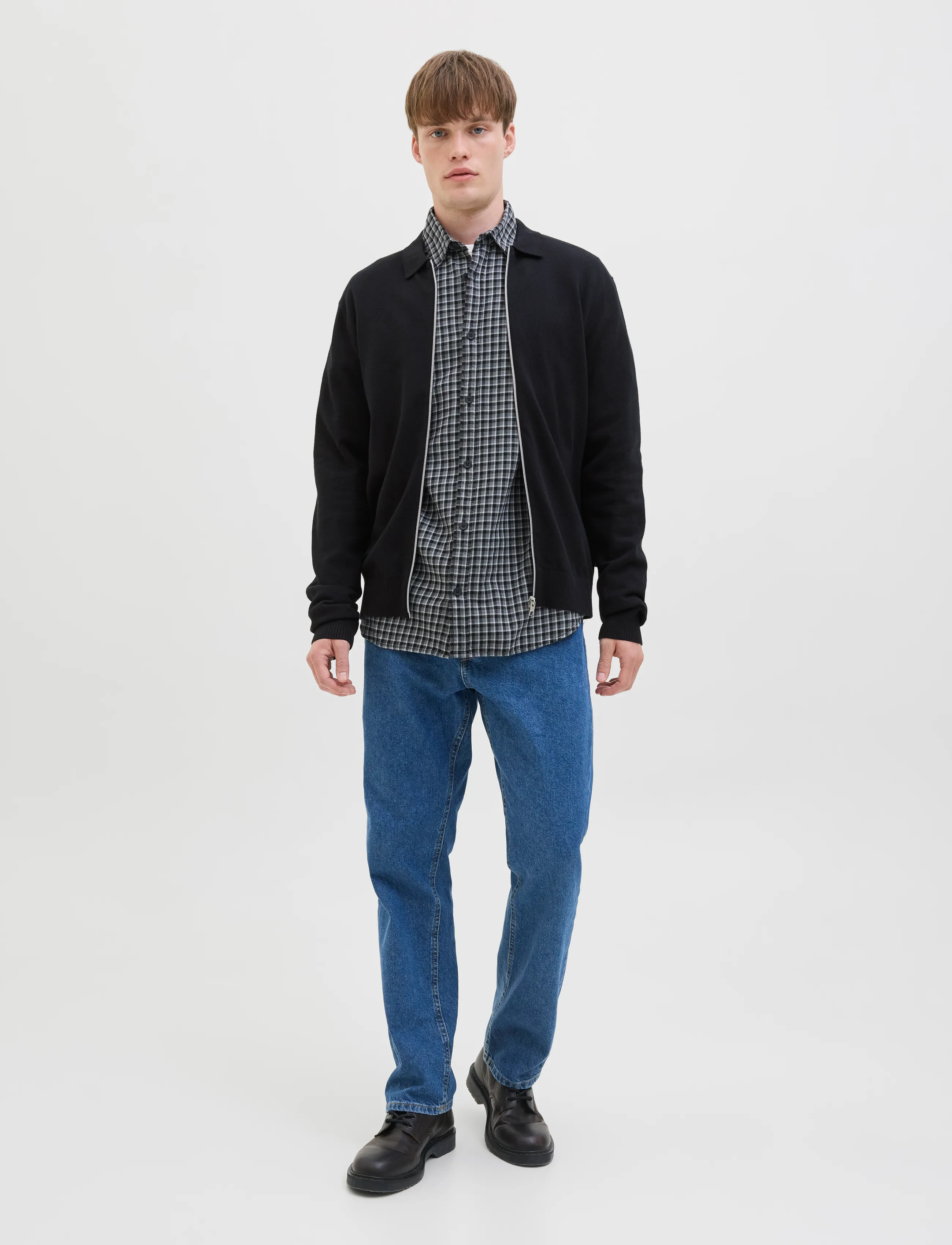 JJ REBEL - JREBCALLUM KNIT POLO FULL ZIP - polostrik - black - 4