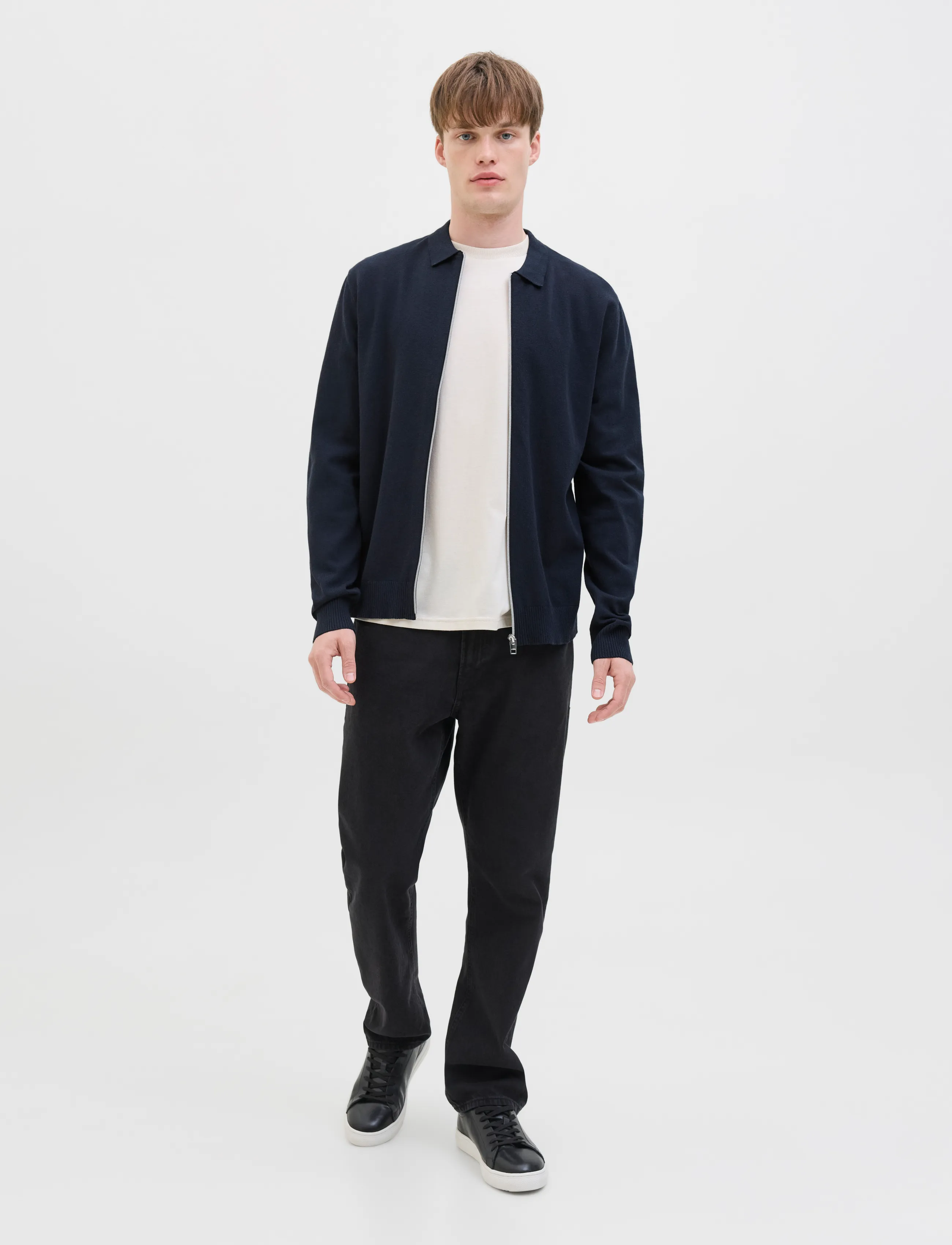 JJ REBEL - JREBCALLUM KNIT POLO FULL ZIP - knitted polos - sky captain - 4