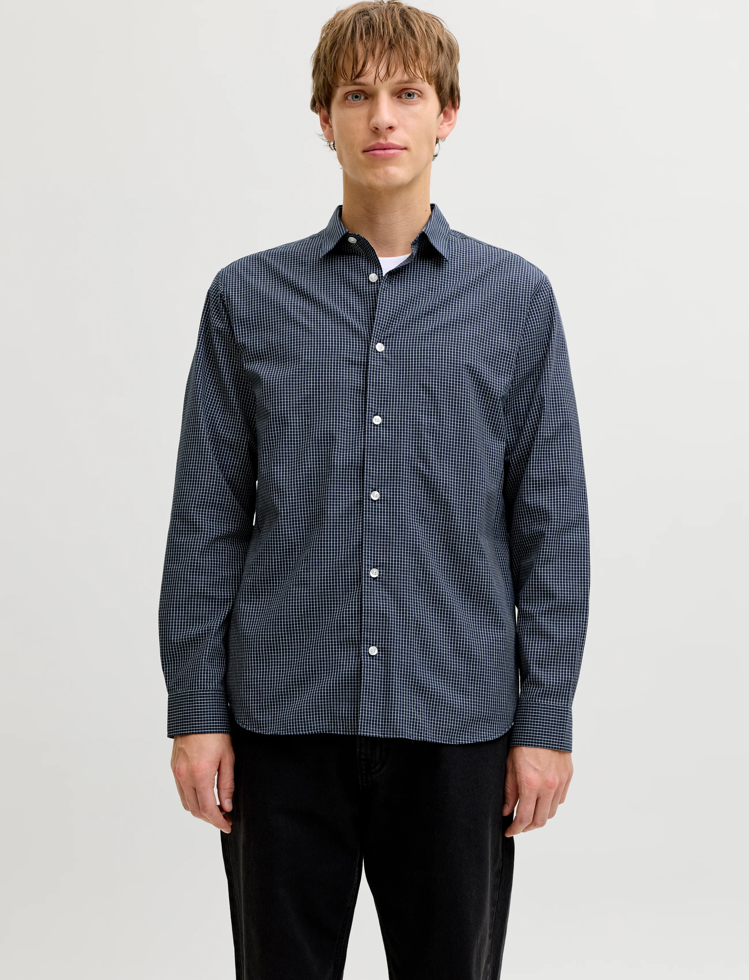JJ REBEL JREBGAVIN CHECK SHIRT LS - Tøj - NAVY BLAZER / navy