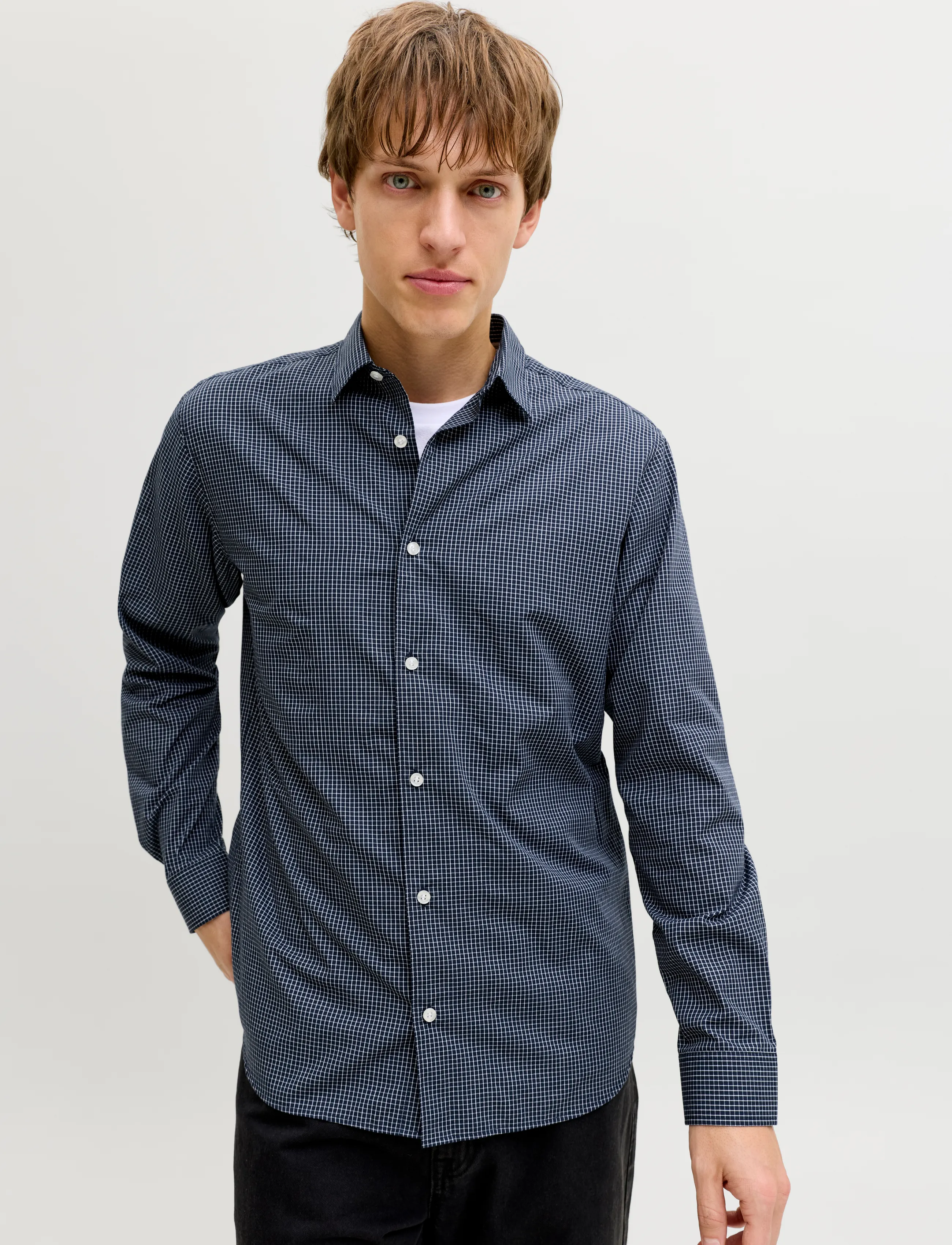 JJ REBEL - JREBGAVIN CHECK SHIRT LS - navy blazer - 5