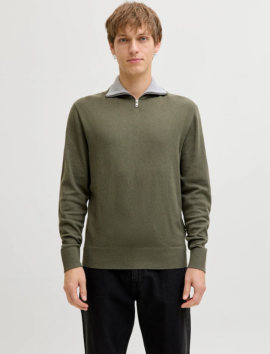 JJ REBEL - JREBBEATON KNIT HALF ZIP - beetle - 0