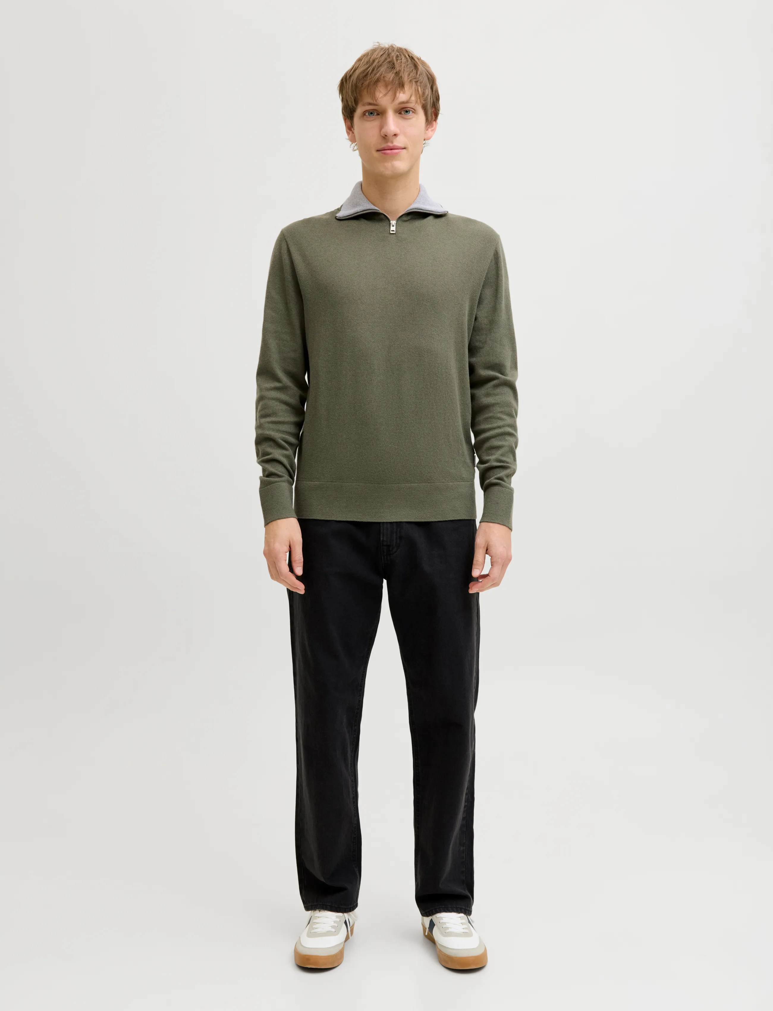 JJ REBEL - JREBBEATON KNIT HALF ZIP - beetle - 3