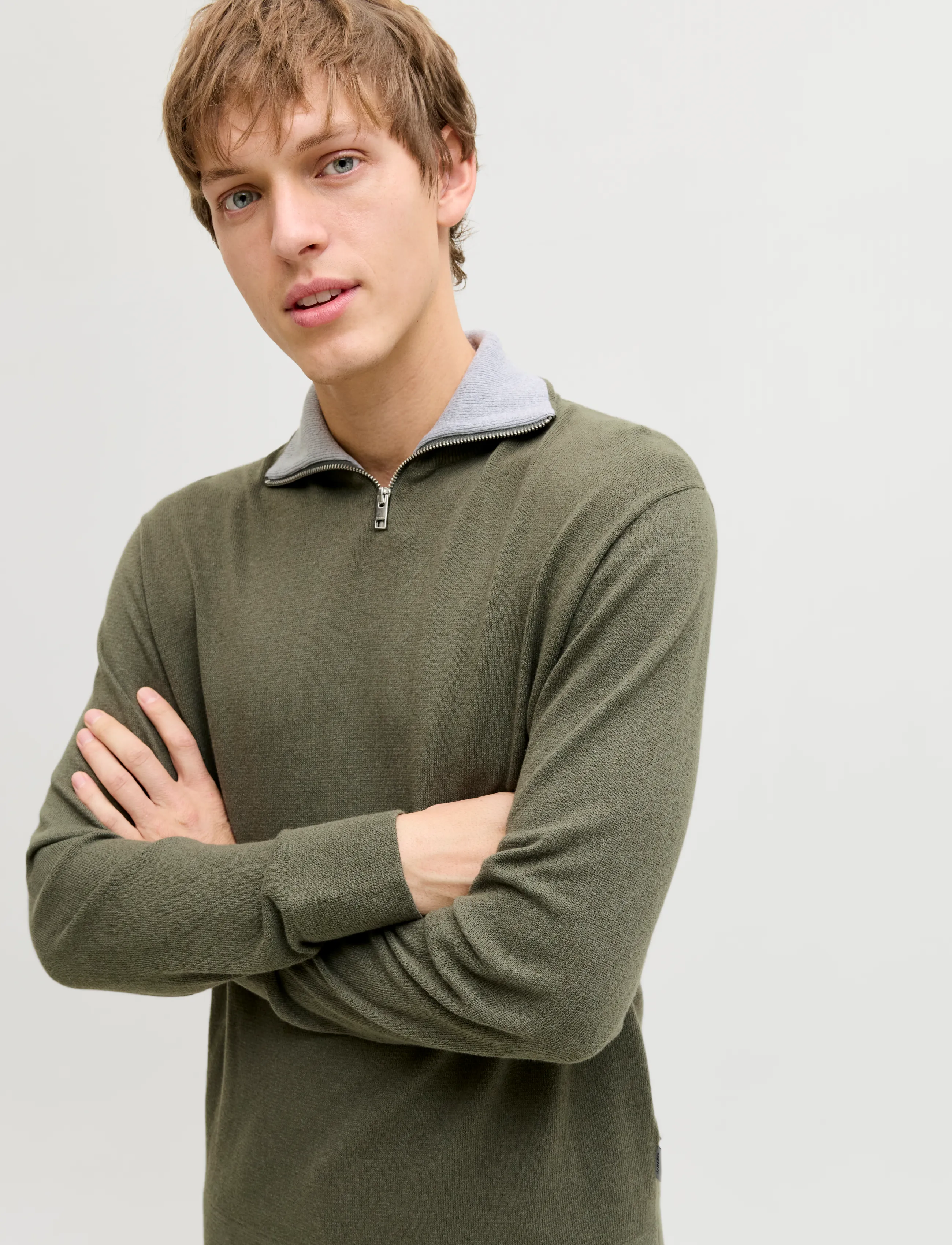 JJ REBEL - JREBBEATON KNIT HALF ZIP - beetle - 5