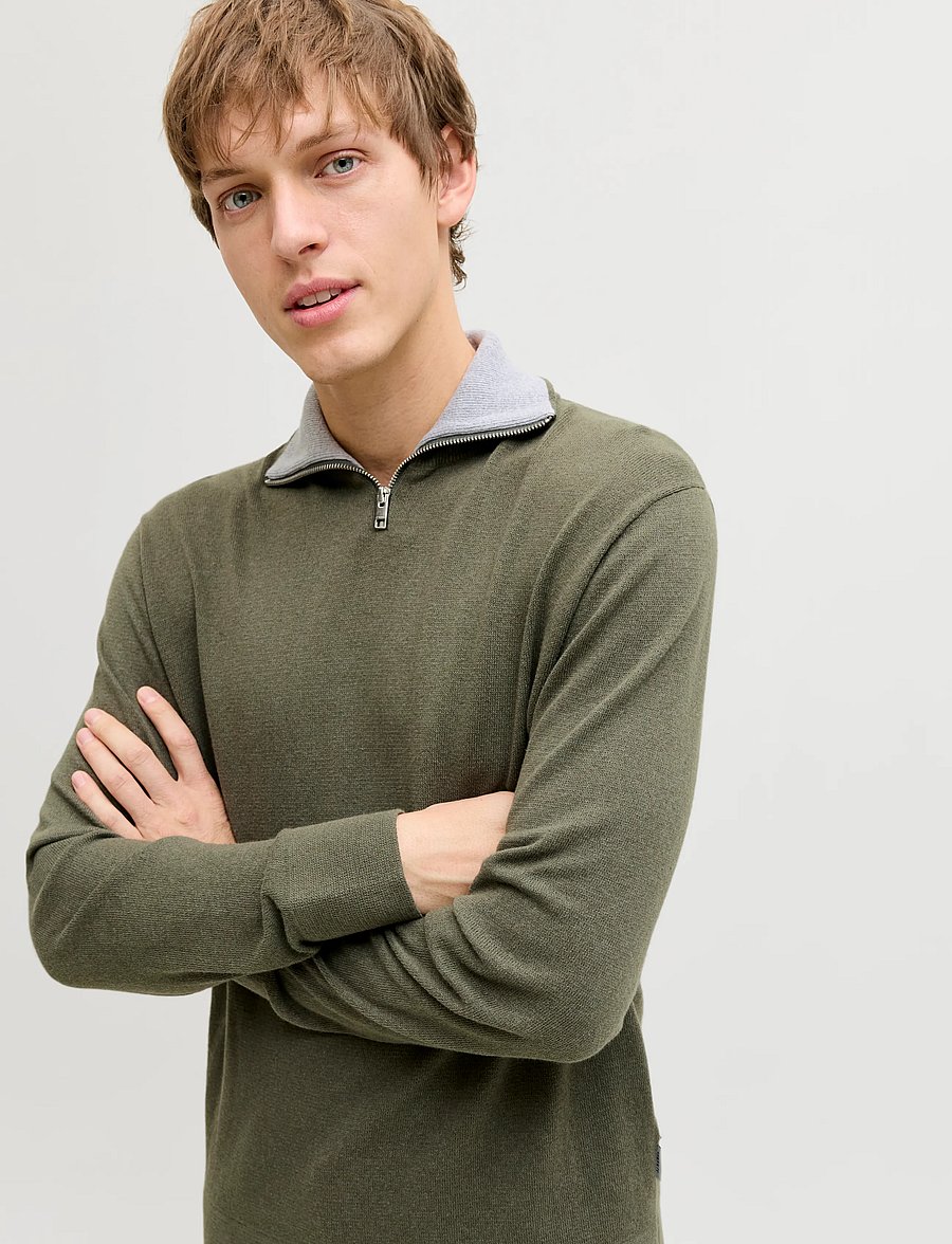 JJ REBEL - JREBBEATON KNIT HALF ZIP - beetle - 5