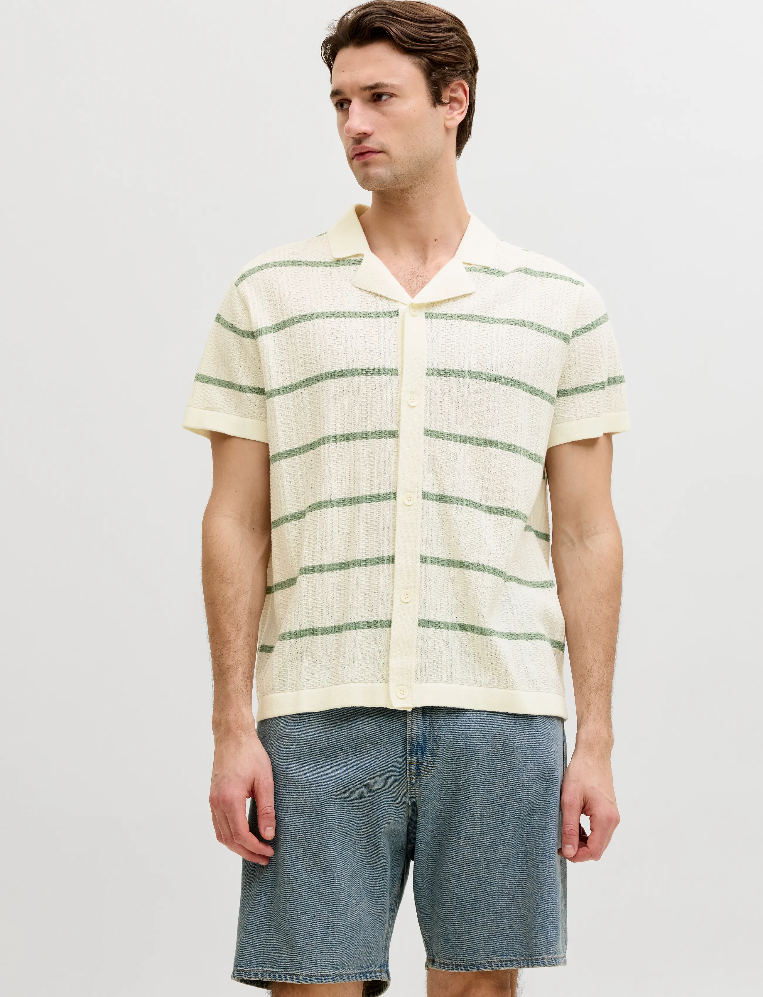 JJ REBEL JREBSTANCE KNIT RESORT SHIRT SS - JJ REBEL - CLOUD DANCER / cream