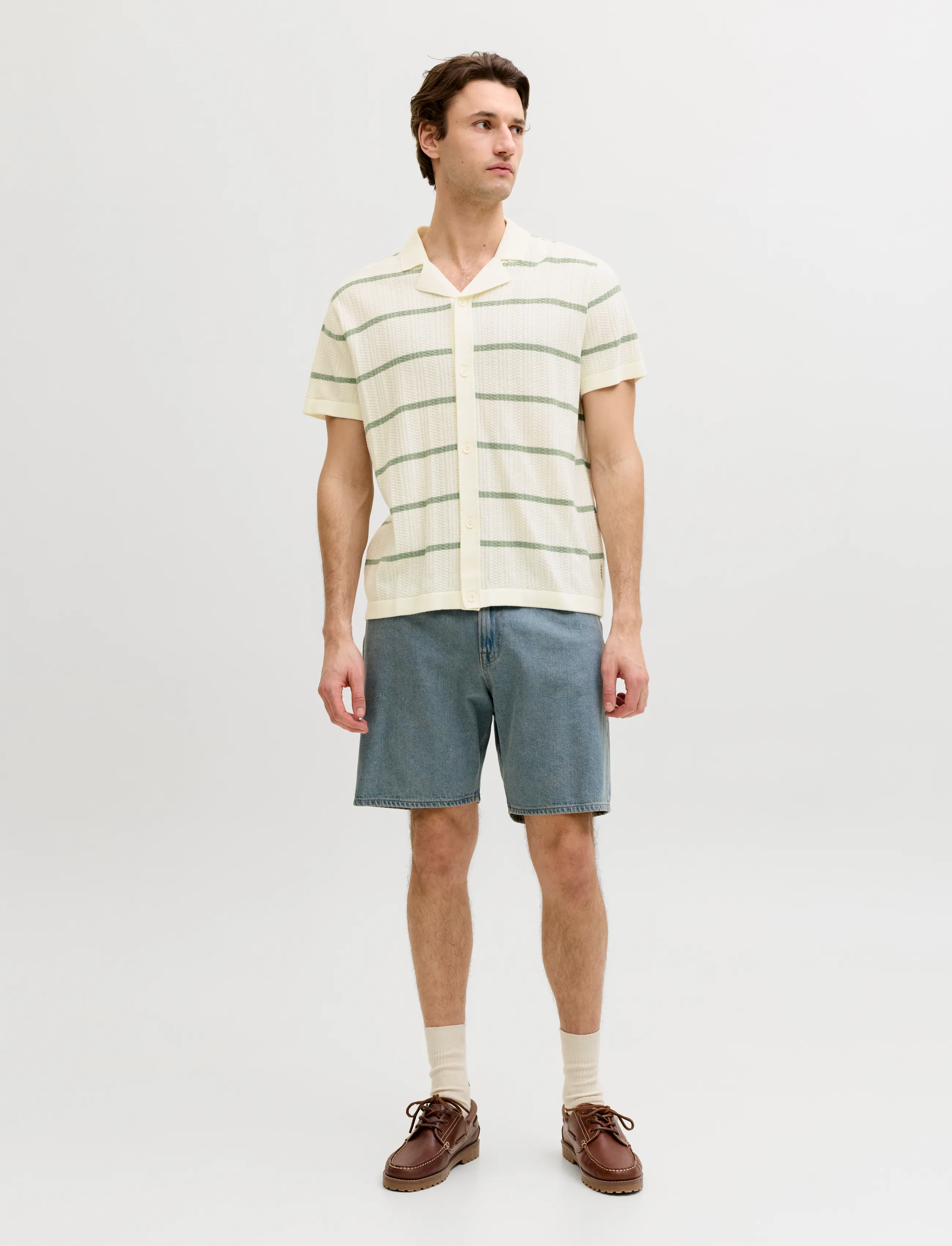 JJ REBEL - JREBSTANCE KNIT RESORT SHIRT SS - laveste priser - cloud dancer - 4