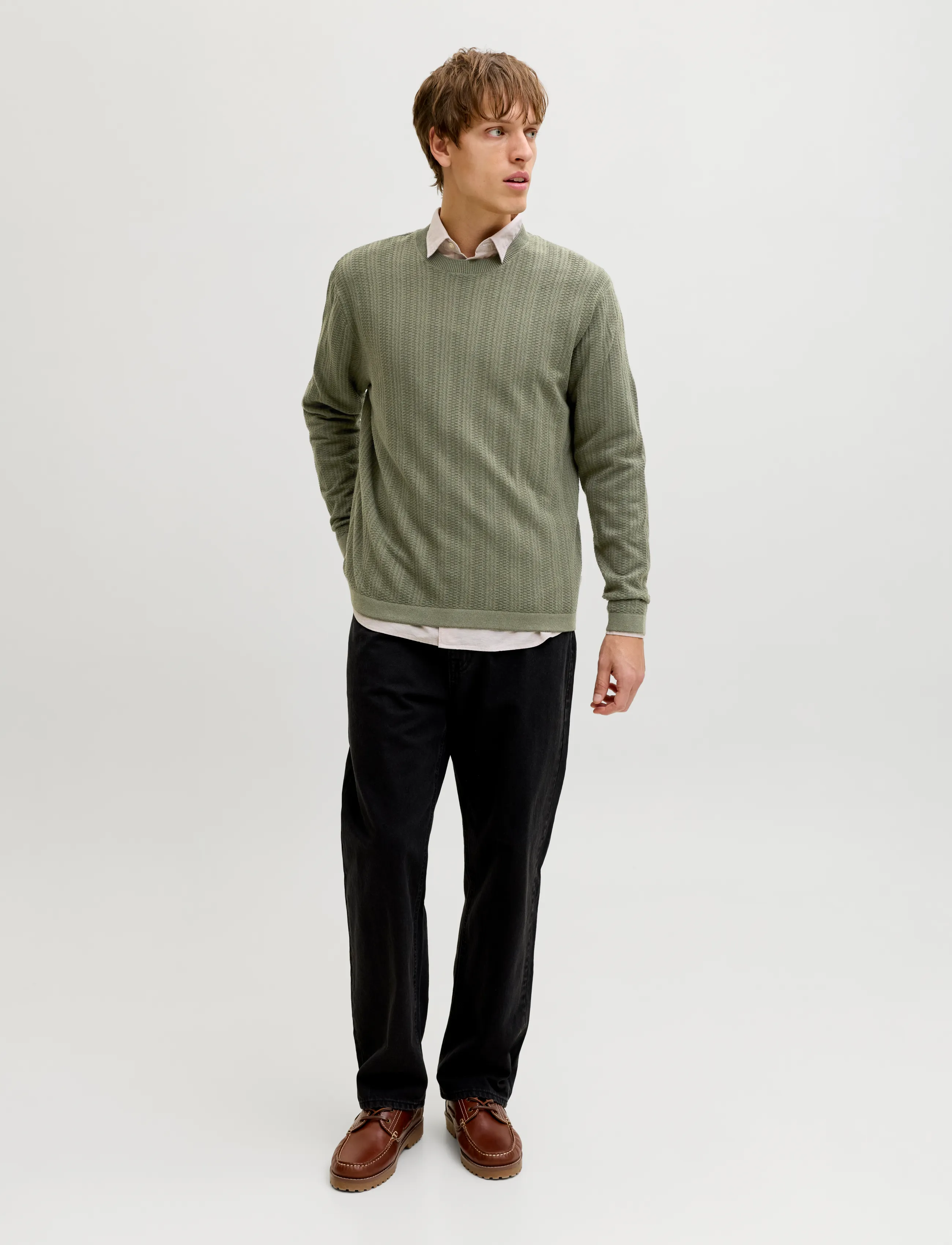 JJ REBEL - JREBSTANCE KNIT CREW NECK - laveste priser - beetle - 4