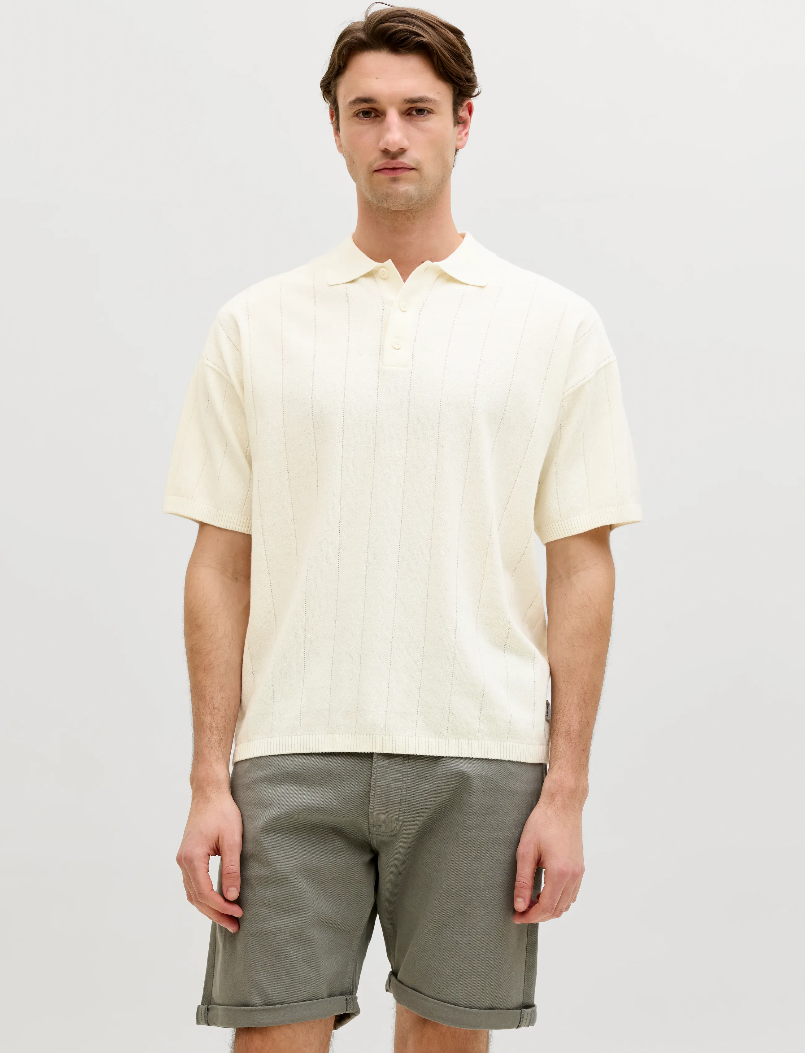JJ REBEL JREBBEAM KNIT POLO SS - Tøj - CLOUD DANCER / cream