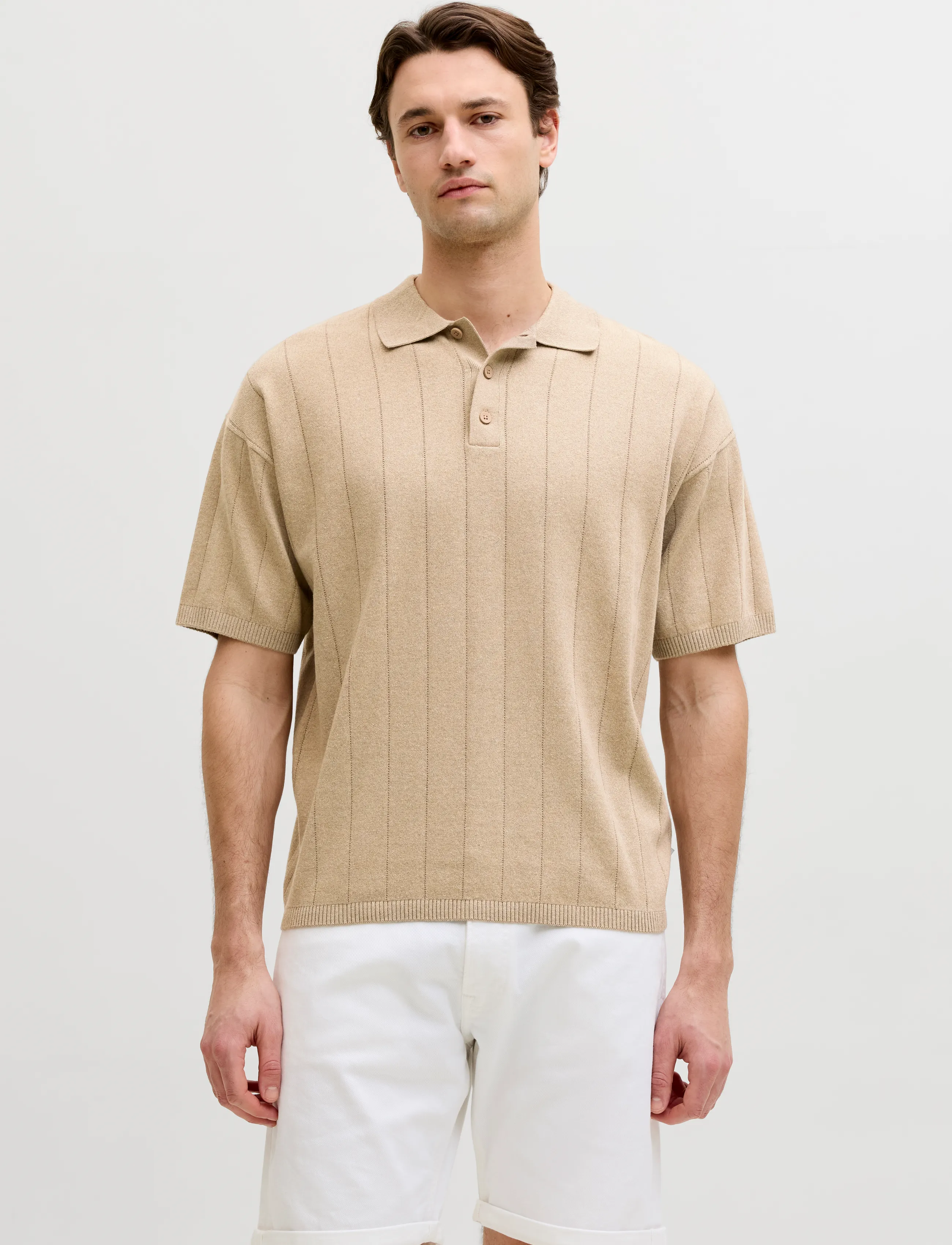 JJ REBEL JREBBEAM KNIT POLO SS - Tøj - CROCKERY / beige