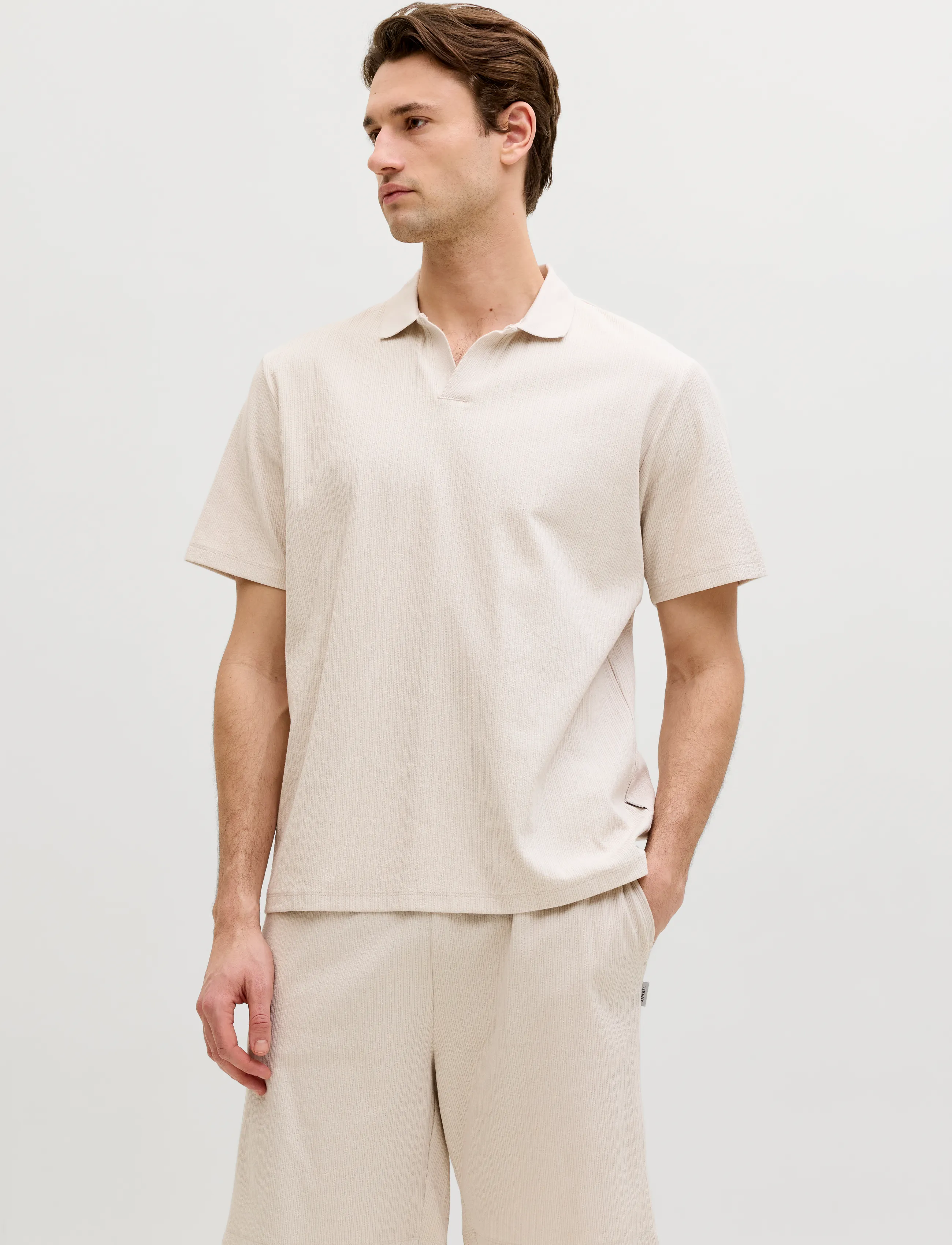 JJ REBEL JREBDENVER SPLIT NECK SS TEE - Tøj - MOONBEAM / cream