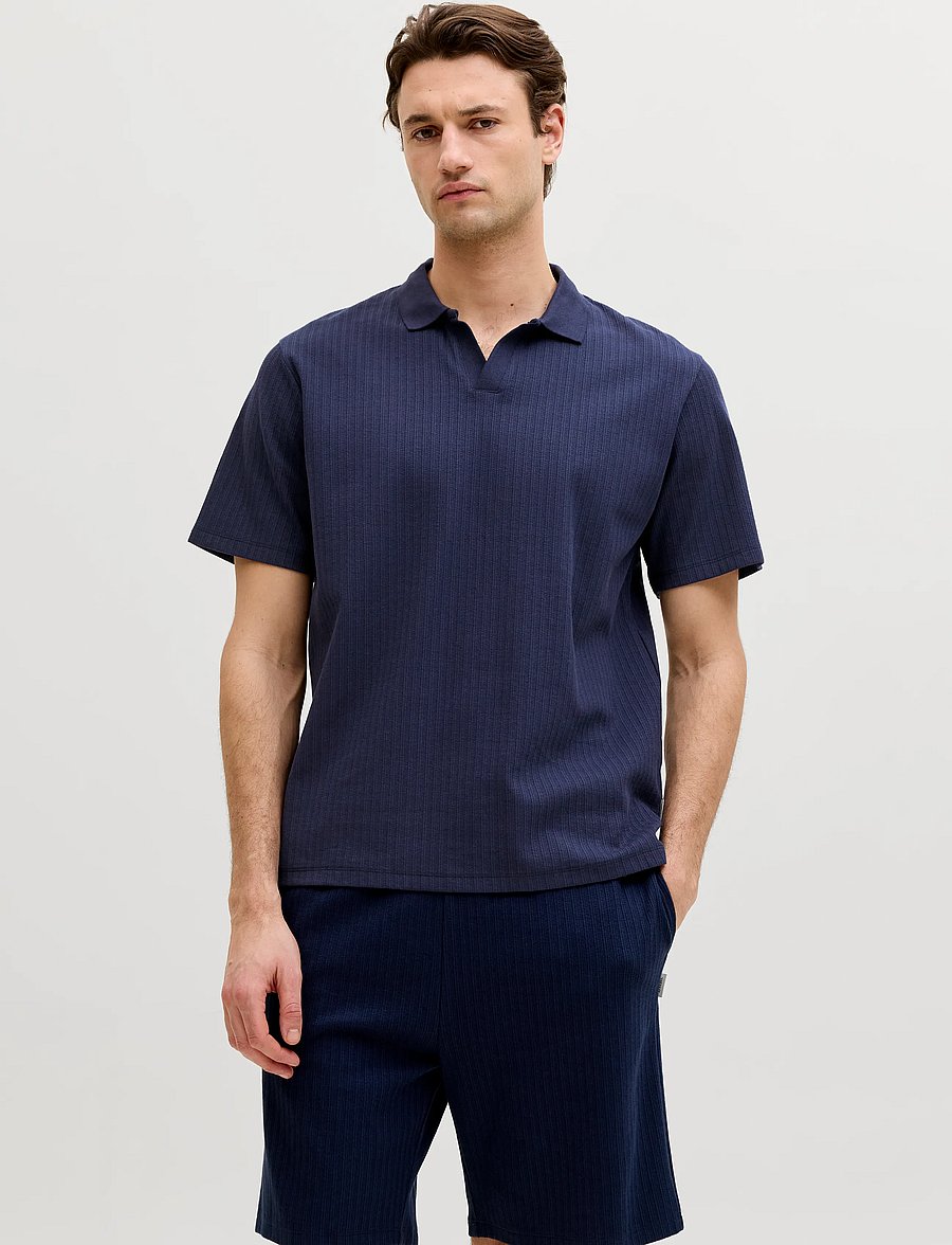 JJ REBEL - JREBDENVER SPLIT NECK SS TEE - navy blazer - 0