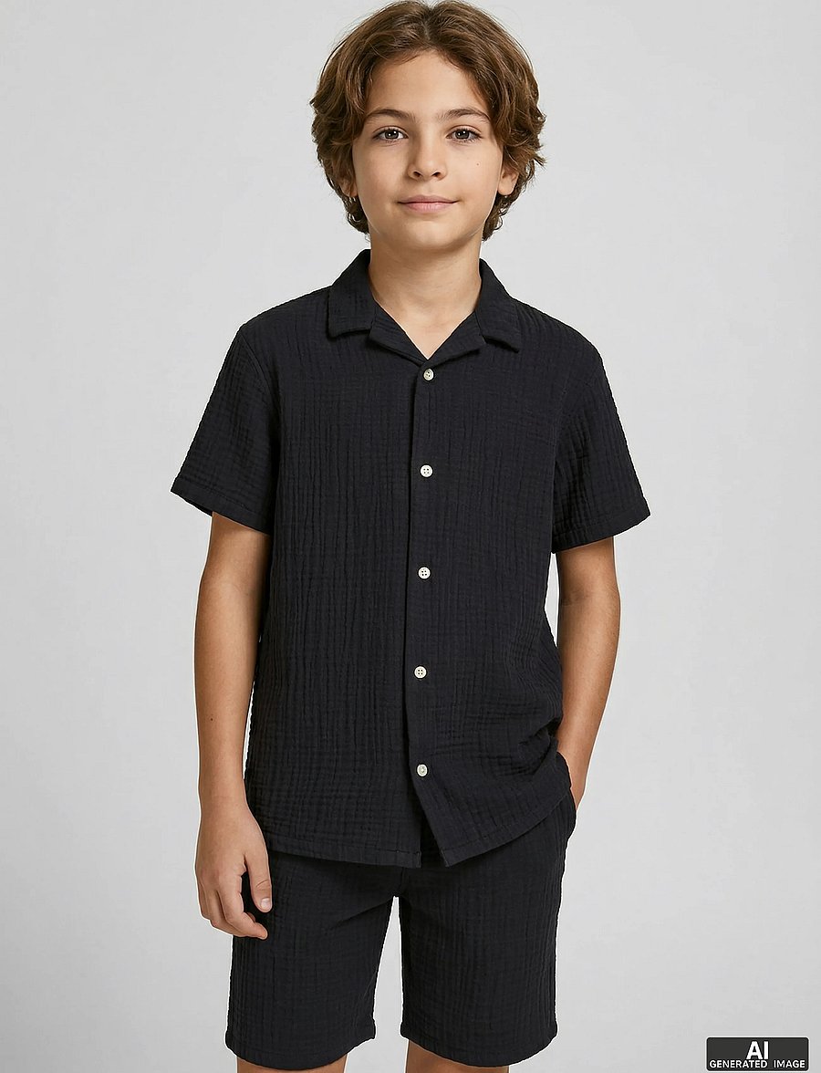 JJ REBEL - JREBJASON PATRICK RESORT SHIRT SS JNR - krekli ar īsām piedurknēm - black - 0