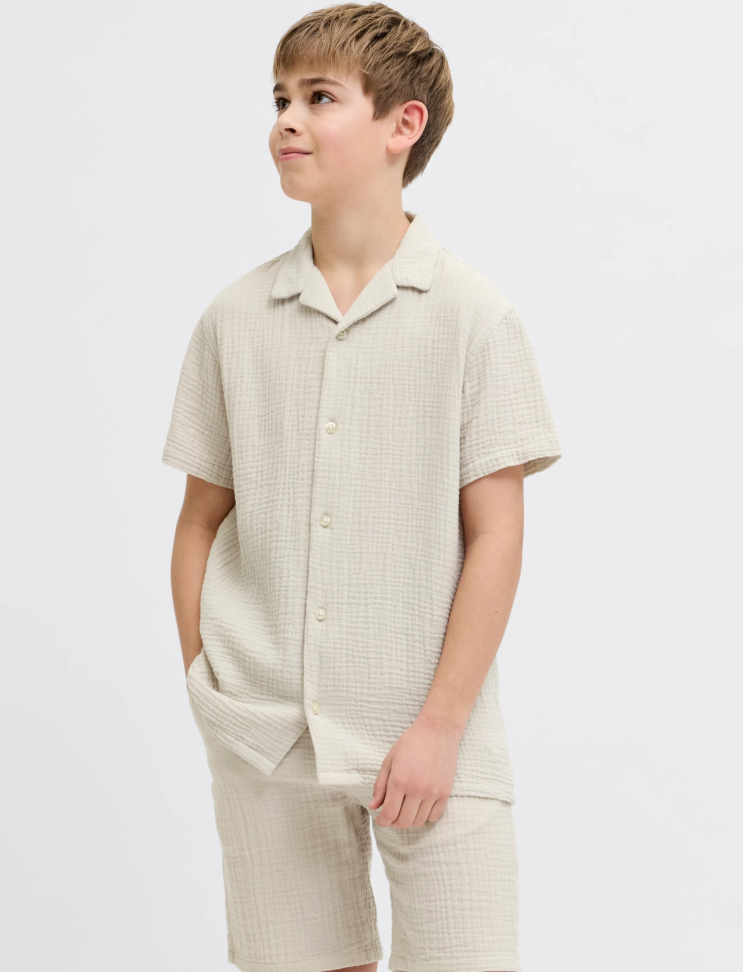 JJ REBEL JREBJASON PATRICK RESORT SHIRT SS JNR - Hemden - MOONBEAM / cream