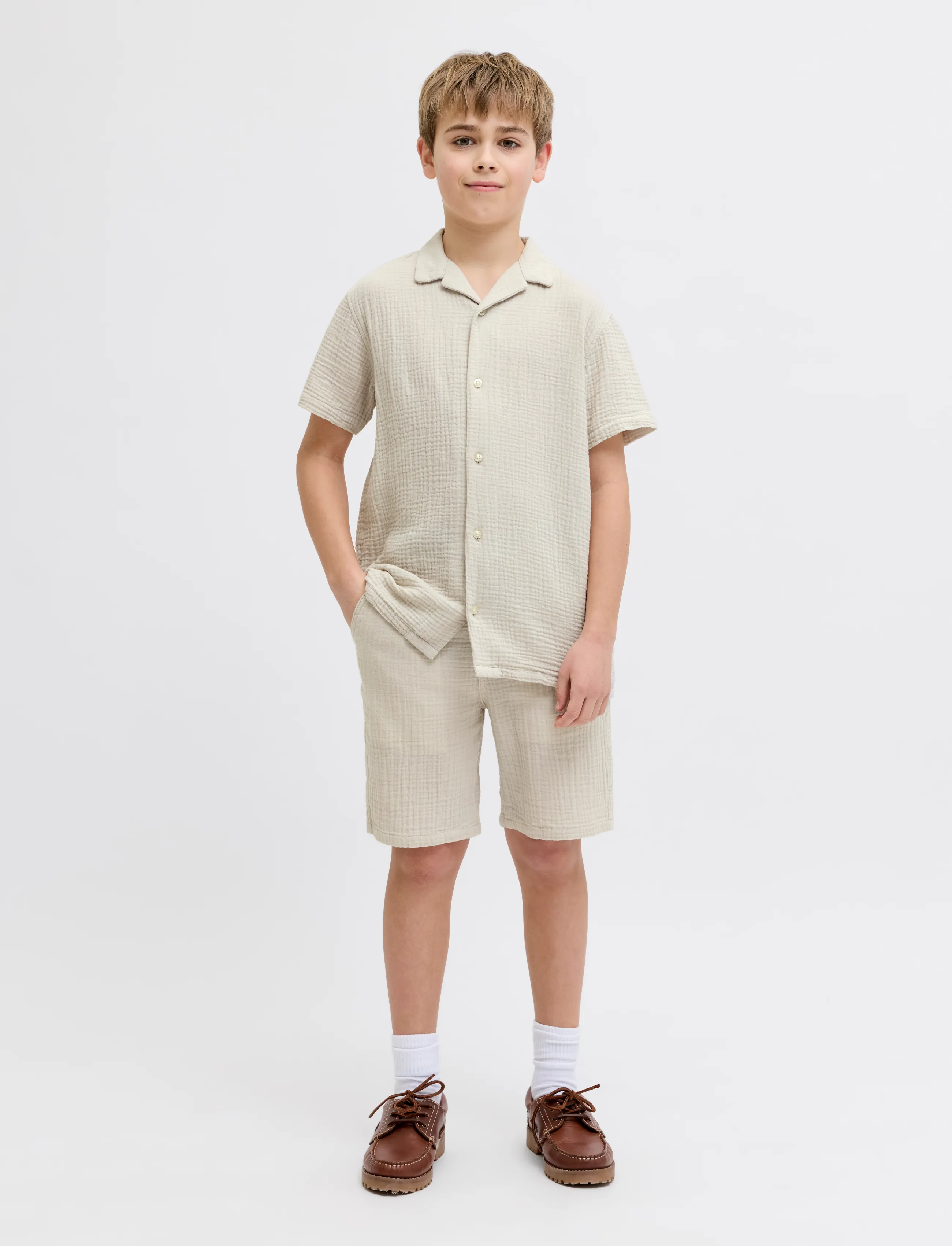 JJ REBEL - JREBJASON PATRICK RESORT SHIRT SS JNR - kortærmede skjorter - moonbeam - 4