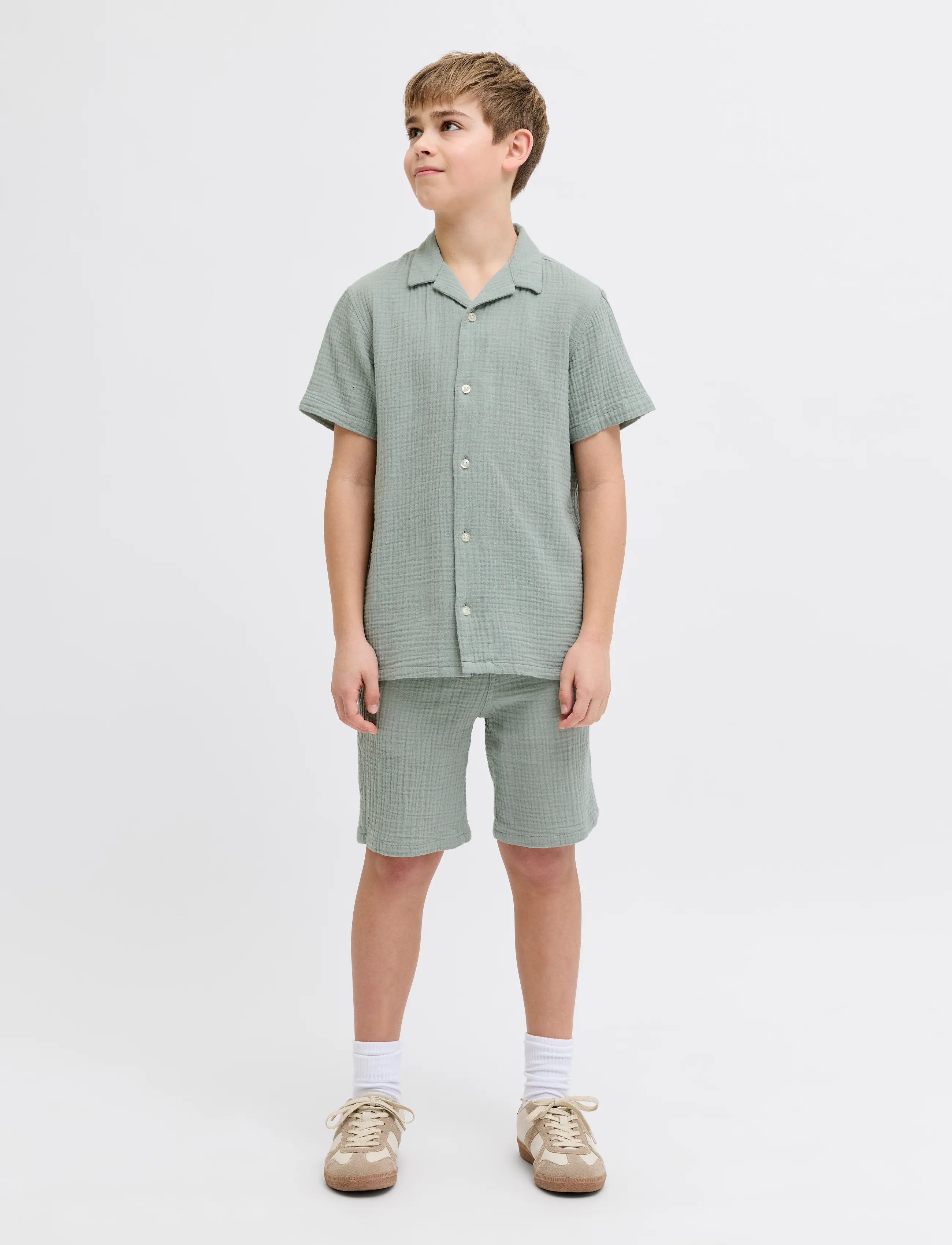 JJ REBEL - JREBJASON PATRICK RESORT SHIRT SS JNR - kortærmede skjorter - slate gray - 4