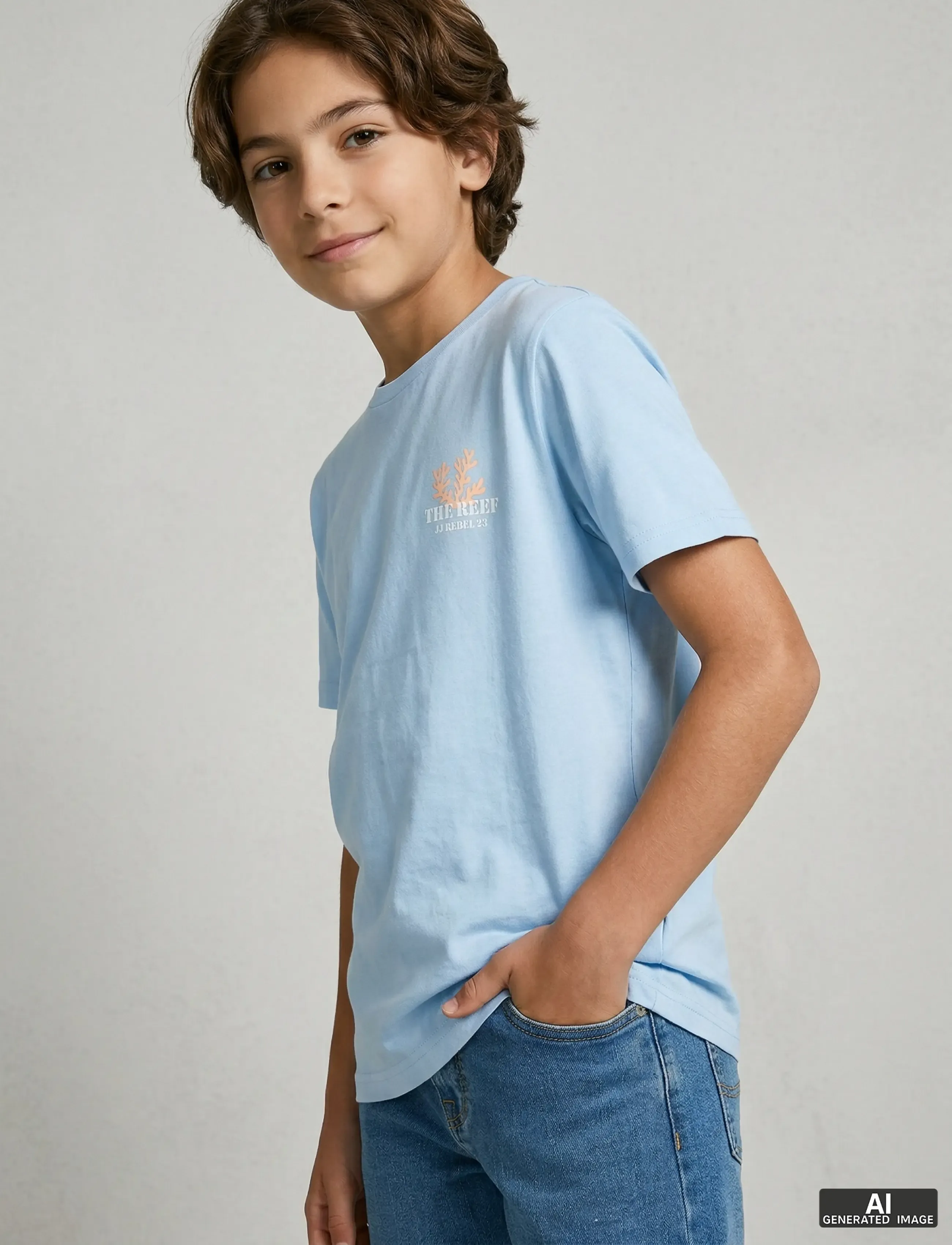 JJ REBEL - JREBANTONIO SS TEE JNR - kortærmede t-shirts - cashmere blue - 5