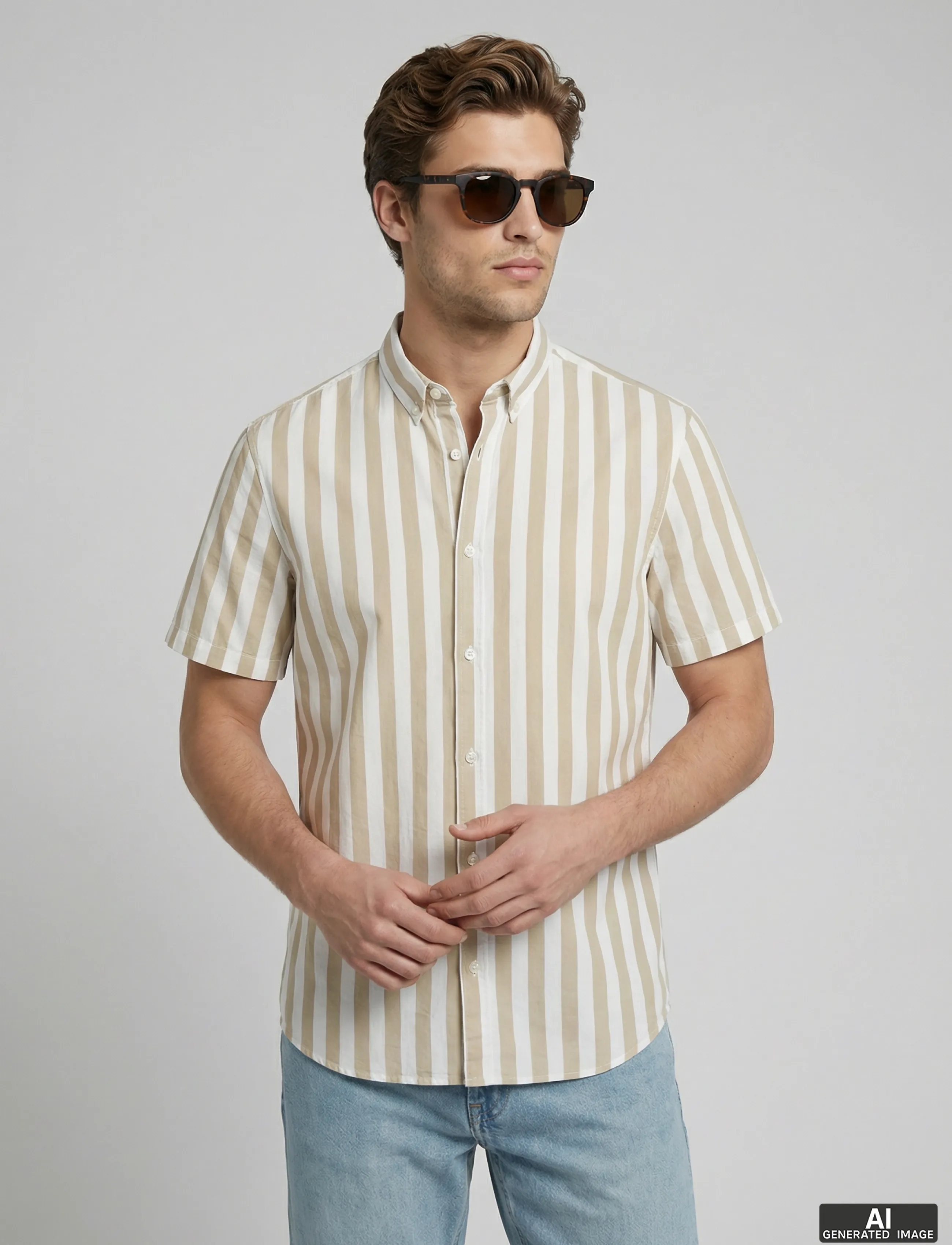 JJ REBEL JREBALFRED STRIPE SS SHIRT - Hemden - CROCKERY / beige