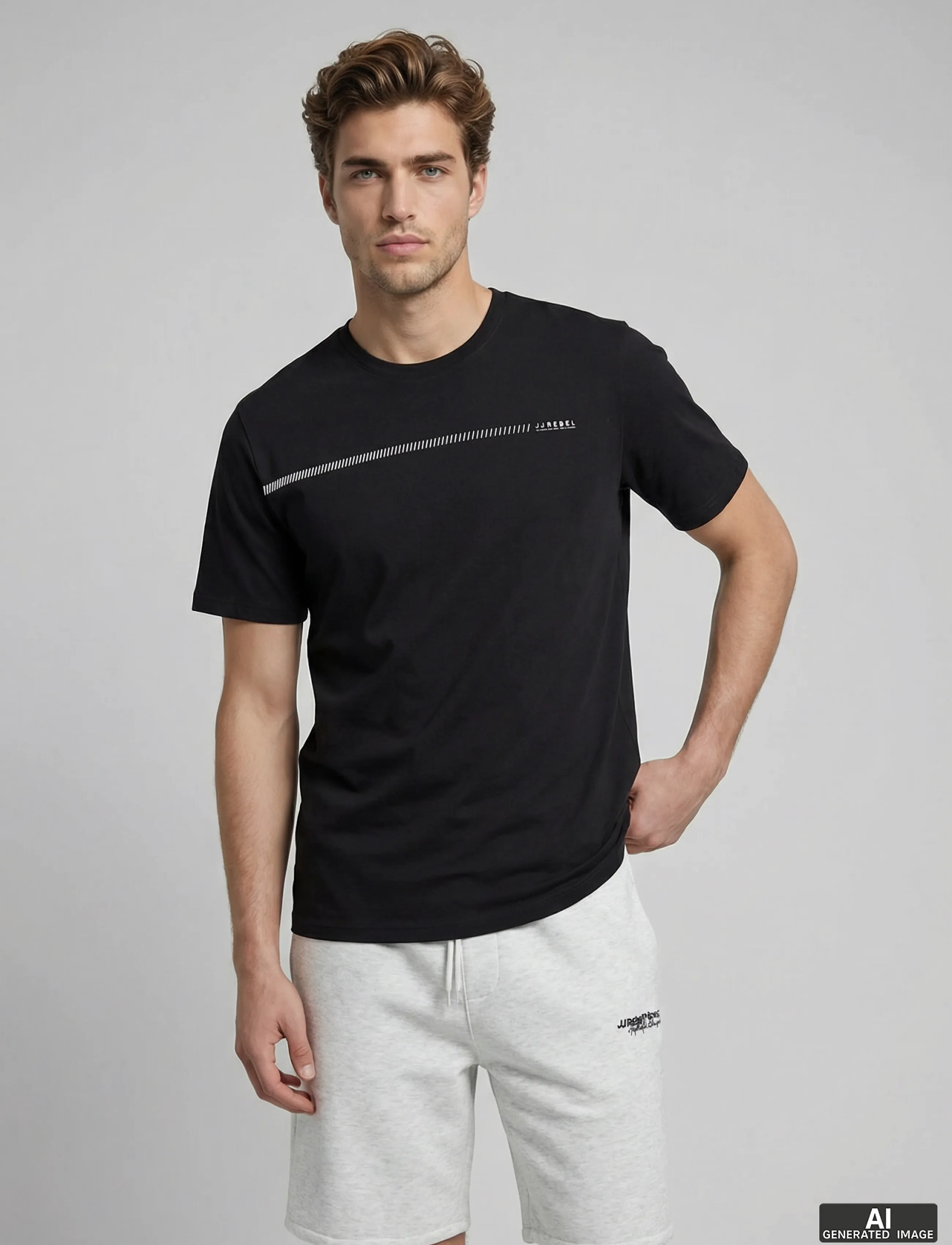 JJ REBEL JREBJEREMY SS TEE CREW NECK - GLO - Kortärmade t-shirts - BLACK / black