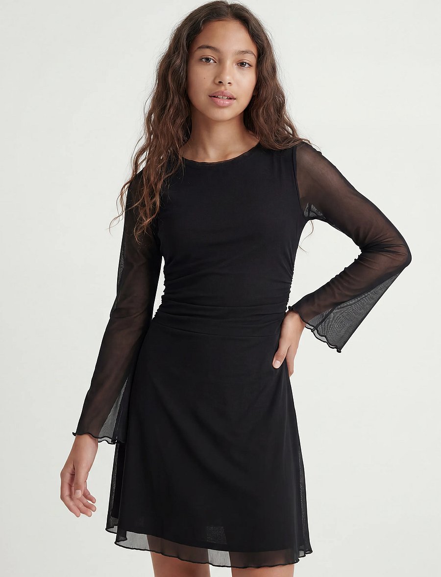 JJXX Kids - JXMINNA MESH LS DRESS WVN SN GRL - pikkade varrukatega vabaajakleidid - black - 0