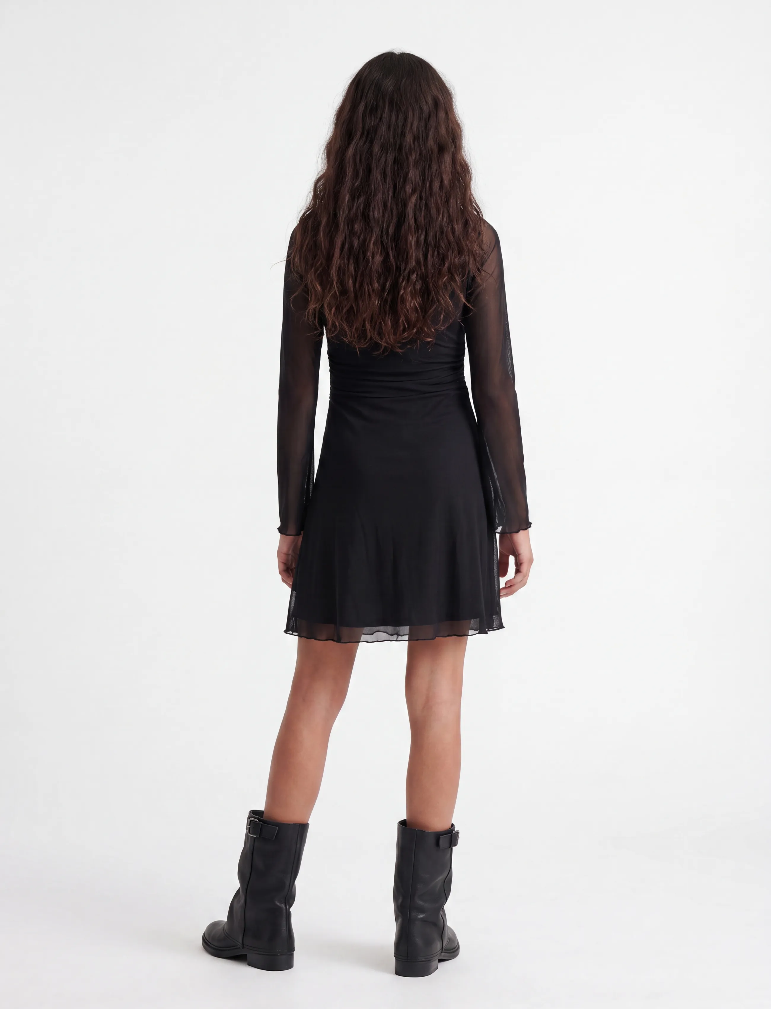 JJXX Kids - JXMINNA MESH LS DRESS WVN SN GRL - pikkade varrukatega vabaajakleidid - black - 3