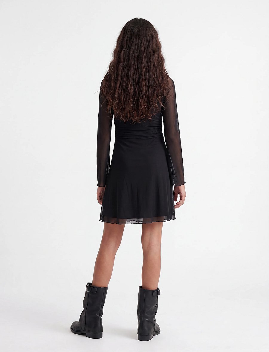 JJXX Kids - JXMINNA MESH LS DRESS WVN SN GRL - pikkade varrukatega vabaajakleidid - black - 3